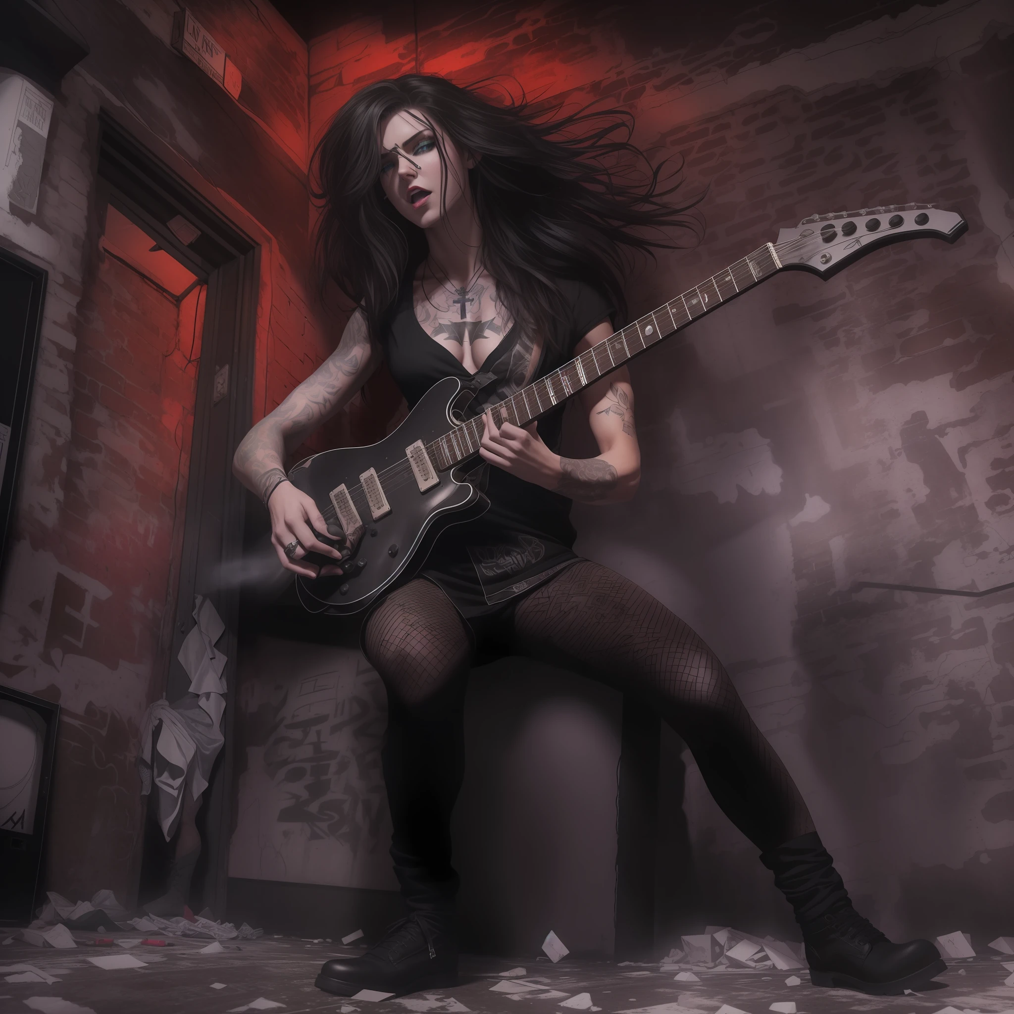 The nightclub was situated in a grimy basement, hidden in the underbelly of the city. A faded sign hung above a door leading down a graffiti-covered stairwell. The thundering pulse of metal music could be heard even from the street.
Inside, the place was dim and filled with churning bodies. A local metal band was on stage, the guitarist violently shredding through a solo. Strobe lights flashed chaotically over the sea of black t-shirts and leather. The air was thick with the smells of booze, cigarettes, and sweat.
At the bar, Tom was knocking back shots of whiskey, his long hair falling over his face. His sleeves were ripped off his t-shirt, revealing muscular, tattooed arms. An inverted cross hung around his neck.
Across the pit, he spotted her. A mane of wild dyed hair whipped around her head as she aggressively moshed to the music. Her lithe body was poured into a black miniskirt and fishnets. Dark eye makeup accentuated her icy stare.
As she came off the dance floor, Tom sauntered over. He placed a hand on the wall behind her, leaning in close to be heard over the music. “What’s new, pussycat?” he growled. She raised a pierced eyebrow, her blood-red lips turning up in a smirk. The night had only just begun.