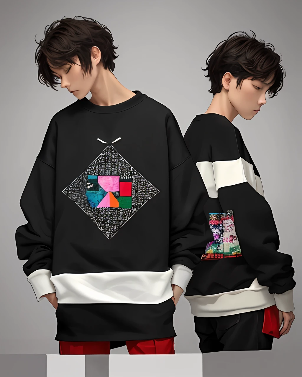 Creates a sweatshirt set with the pieces separated