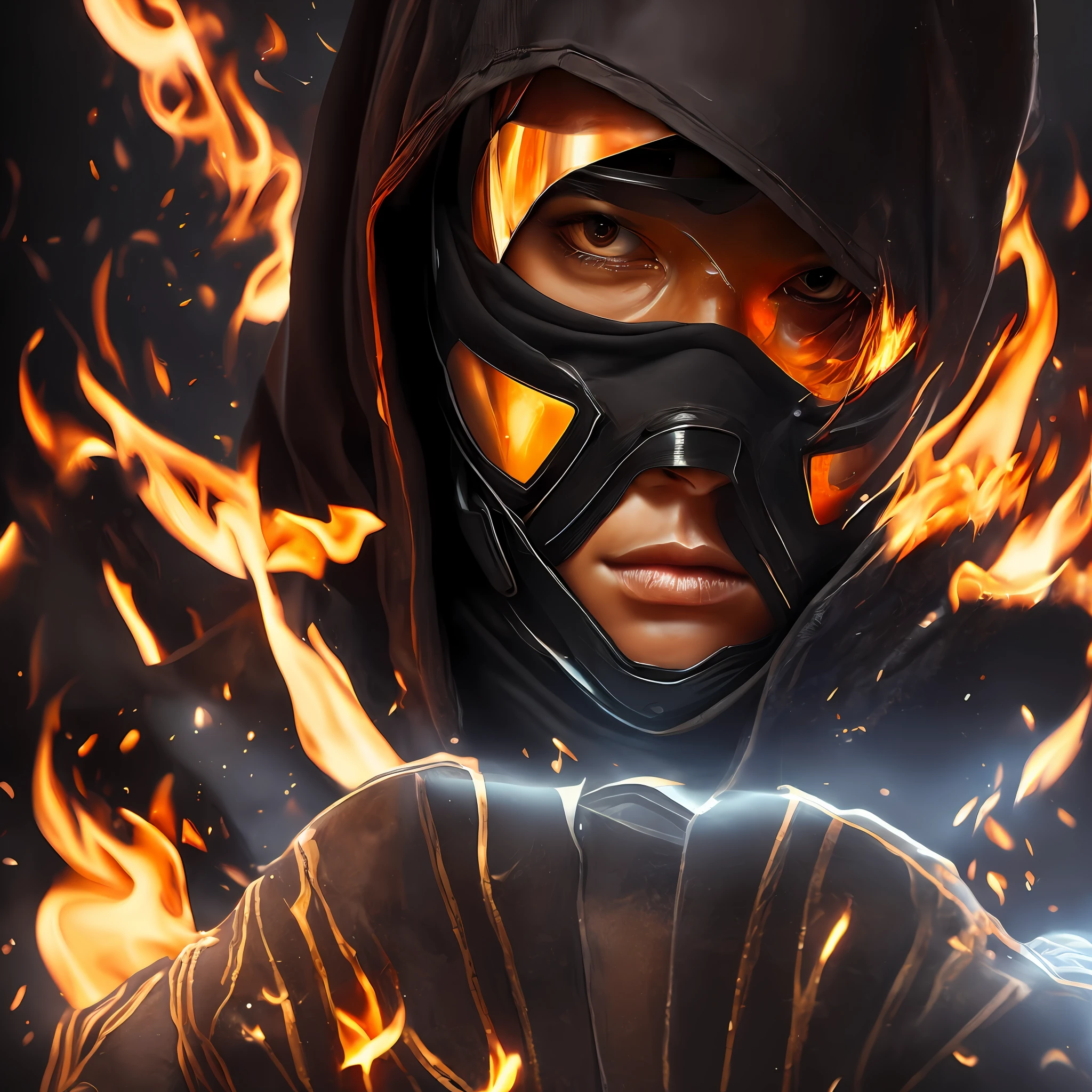 {{{masterpiece}}}, {{{best quality}}}, {{ultra-detailed}}, {illustration}, detailed reflecting eyes by professional digital painting, realistic,professional lighting, masked ninja, ((forming hand seals)), muscular body, night and fire background