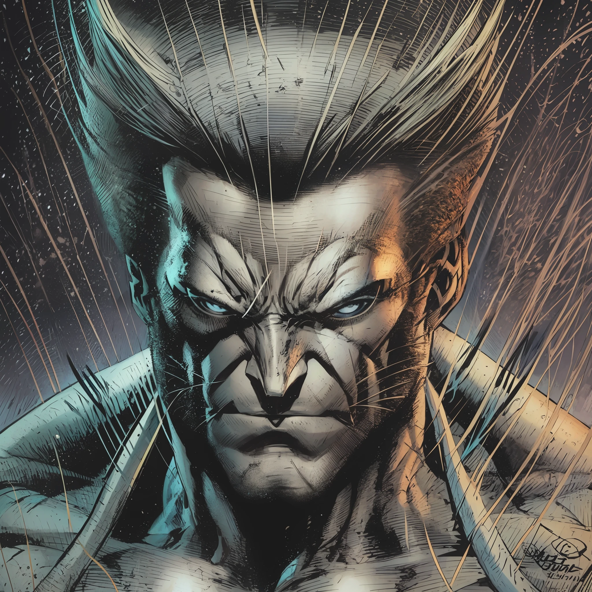 Retrato close up busto wolverine, super detalhado, estilo jim lee, traço jim lee, comics, quadrinhos, hq, marvel comics, Mansion Fund