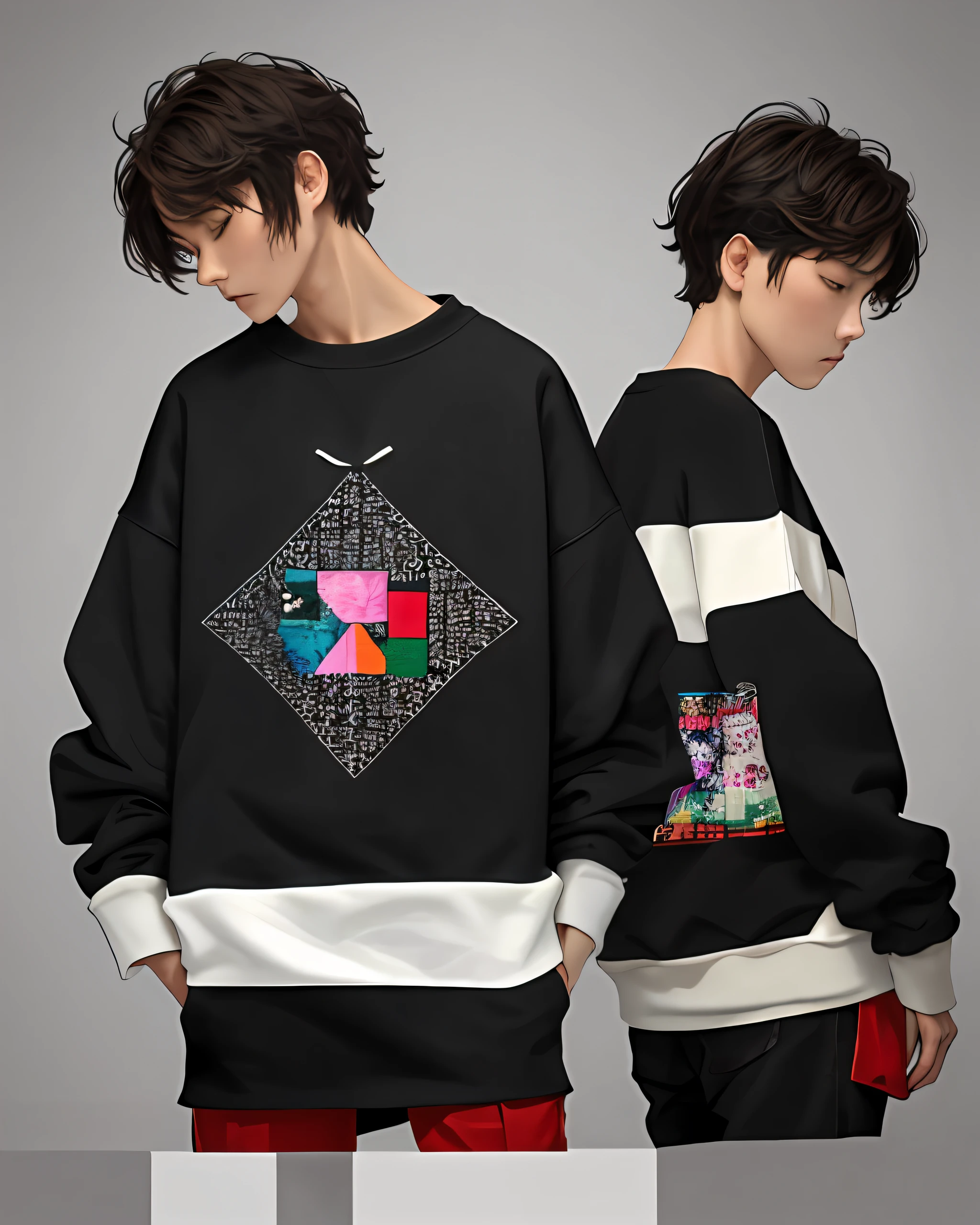 Creates a sweatshirt set with the pieces separated