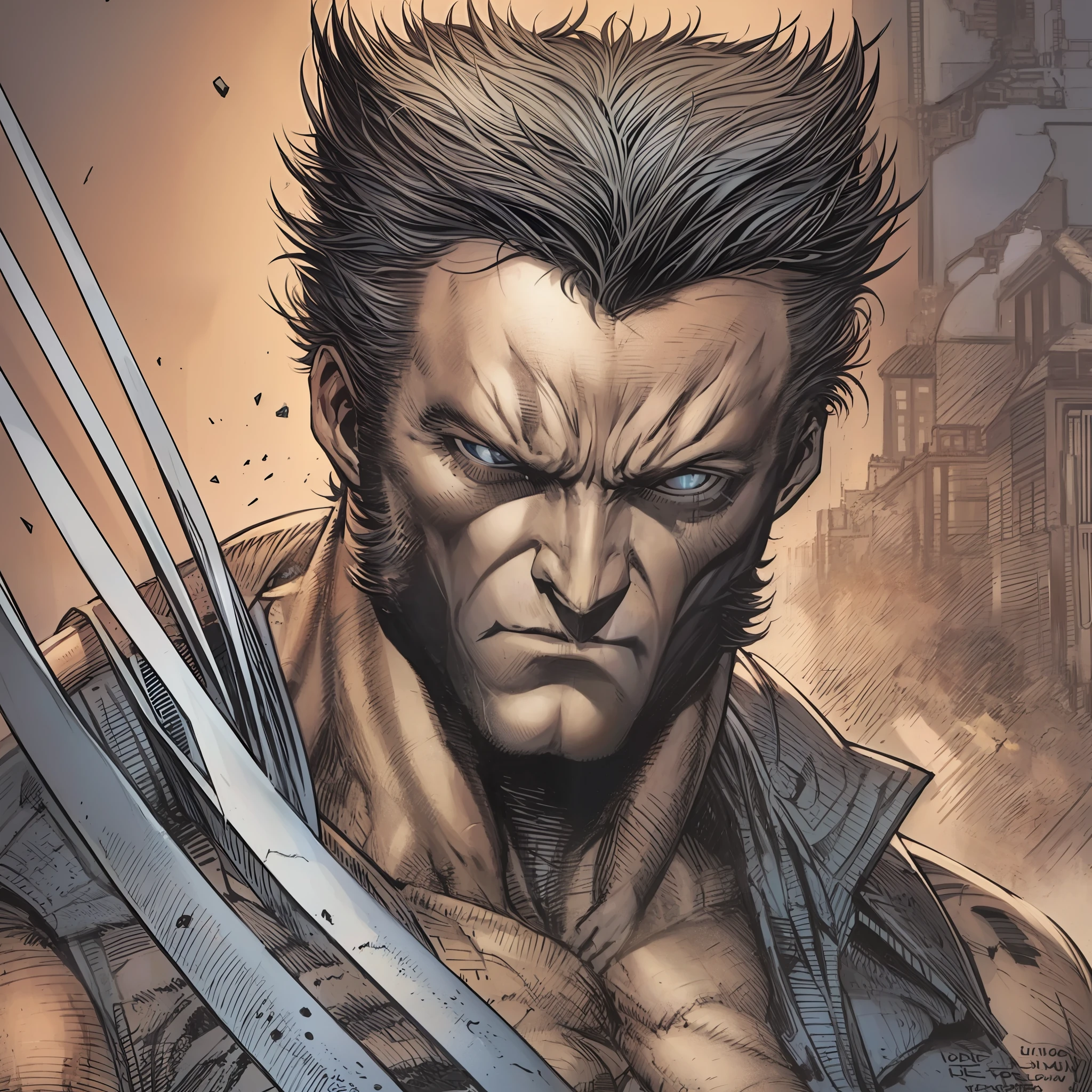 Retrato close up busto wolverine, super detalhado, estilo jim lee, traço jim lee, comics, quadrinhos, hq, marvel comics, Mansion Fund