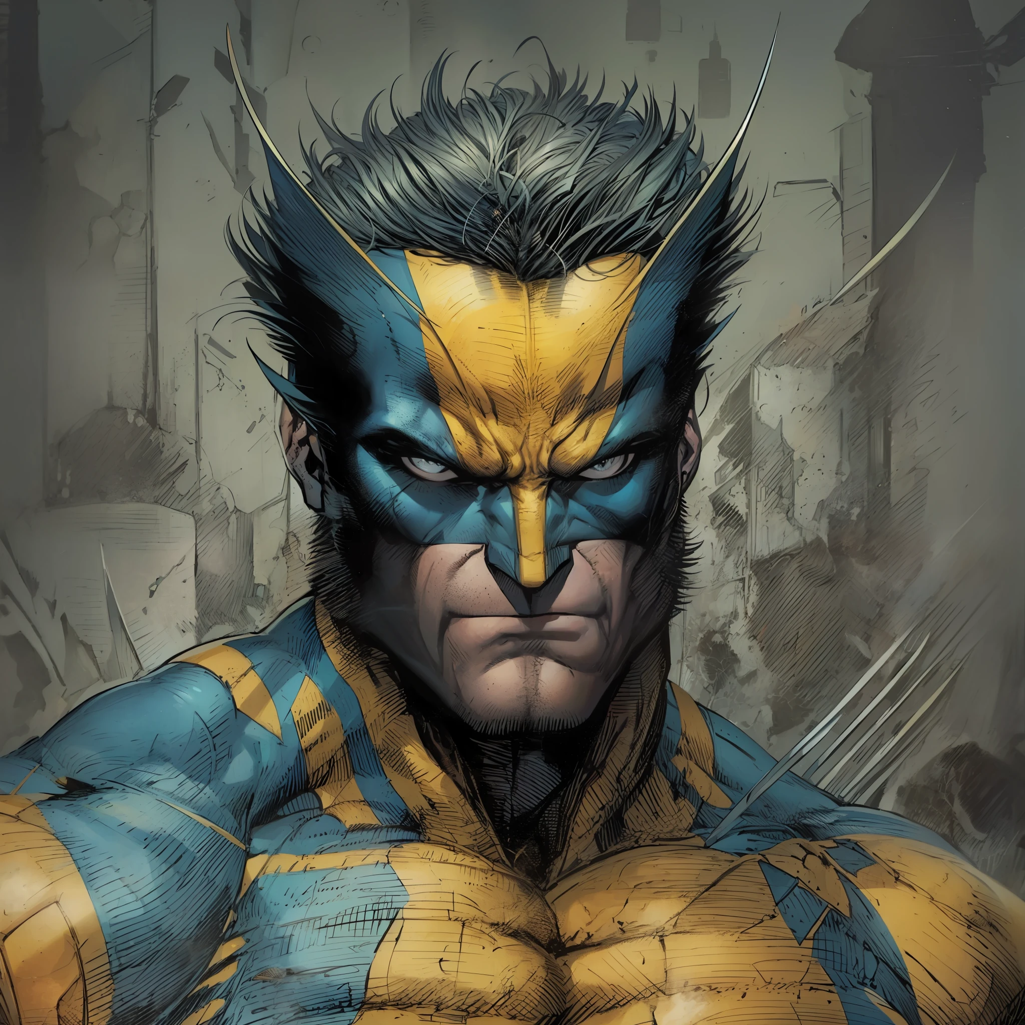 Retrato close up busto wolverine, super detalhado, estilo jim lee, traço jim lee, comics, quadrinhos, hq, marvel comics, Mansion Fund