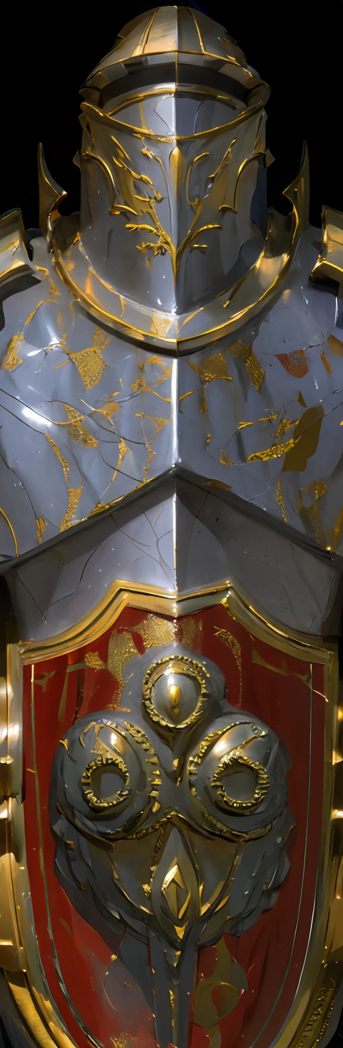 Close-up of shiny armor with red and gold shields, art nouveau octane render, rendered in houdini, intricately details. illusory engine, Obras de arte intrincadas. rendering by octane, detail render, unreal detail, polycount contest winner, 4 K detail fantasy, dramatic lighting hyper detail, 3d magical details, intricate detail realism hdr, intricate ornate anime cgi style
