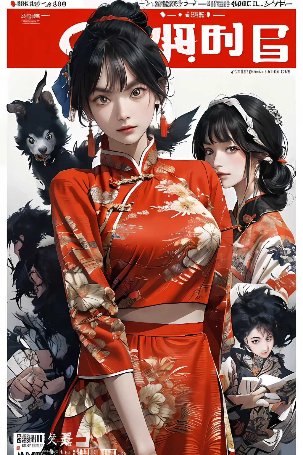((((Dramatic))), (((grittiness))), (((Intense))) The movie poster features a young woman as the central character。She stands confidently in the center of the poster，Wear traditional Chinese clothing，With a gentle expression on his face。The text is bold and eye-catching，With catchy slogans。The color palette is dominated by soft light，Dotted with bright colors，Make the poster dynamic and visually striking，tachi-e (Magazines:1.3), (Cover-style:1.3), Fashionab, woman, vibrant, Outfit, posing on a, Front,rich colourful，dyna，Background with，Chinese elements，self-assured，Expressing the，halter，statement，Attachment，A majestic，coil，Runt，Touching pubic area，Scenes，text，Cover of a，boldness，attention-grabbing，