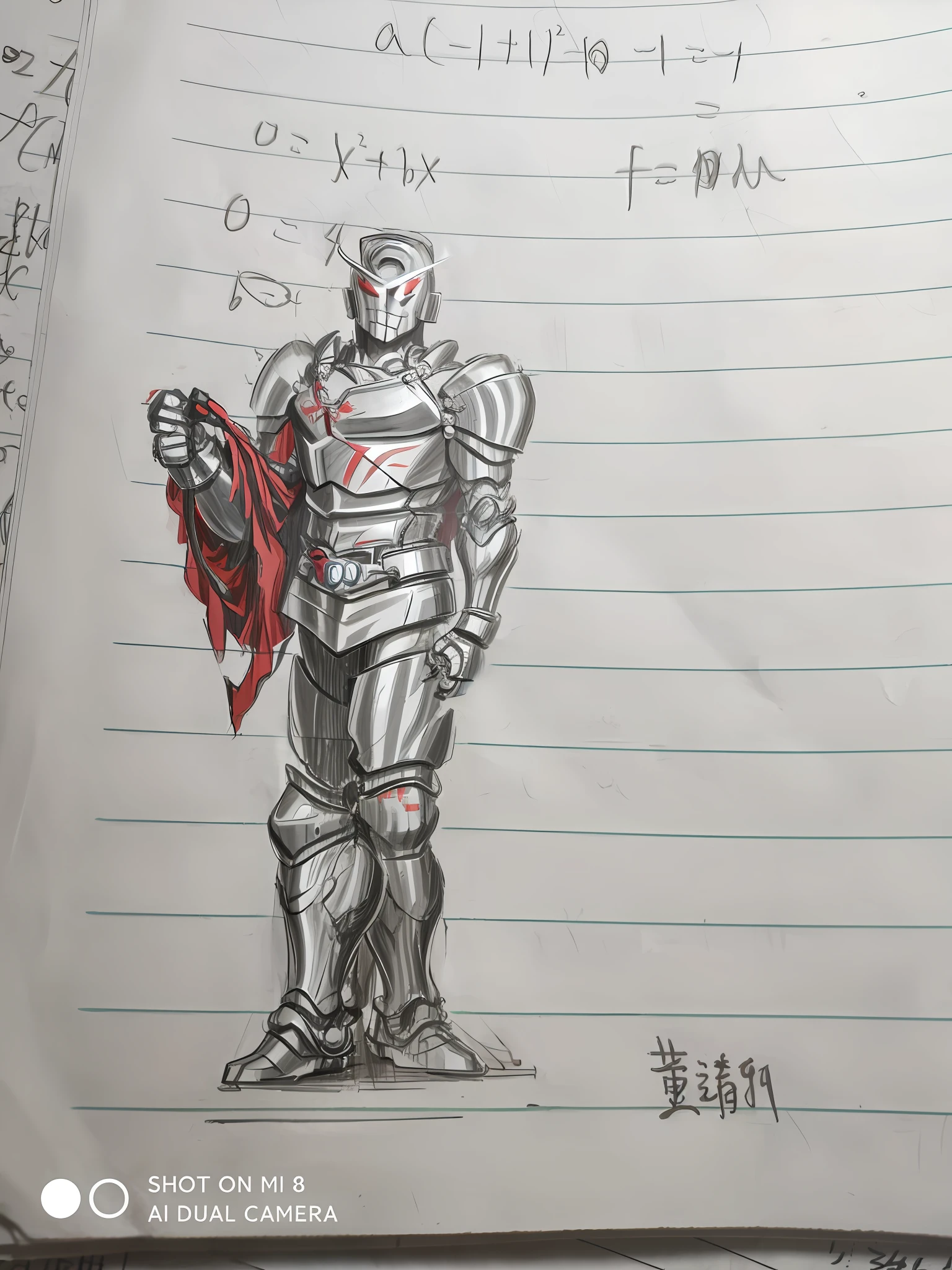 Draw a man with a heart and a sword on a piece of paper, full samurai armor spiderman, Wearing armor!!, Tokusatsu, segmented armor and sashimono, clothed in ancient battle armor, scary knight, an anime drawing, kamen rider character, very very low quality picture, dressed in samurai armour, character is standing, armored knight,Draft diagram,A beautiful statue