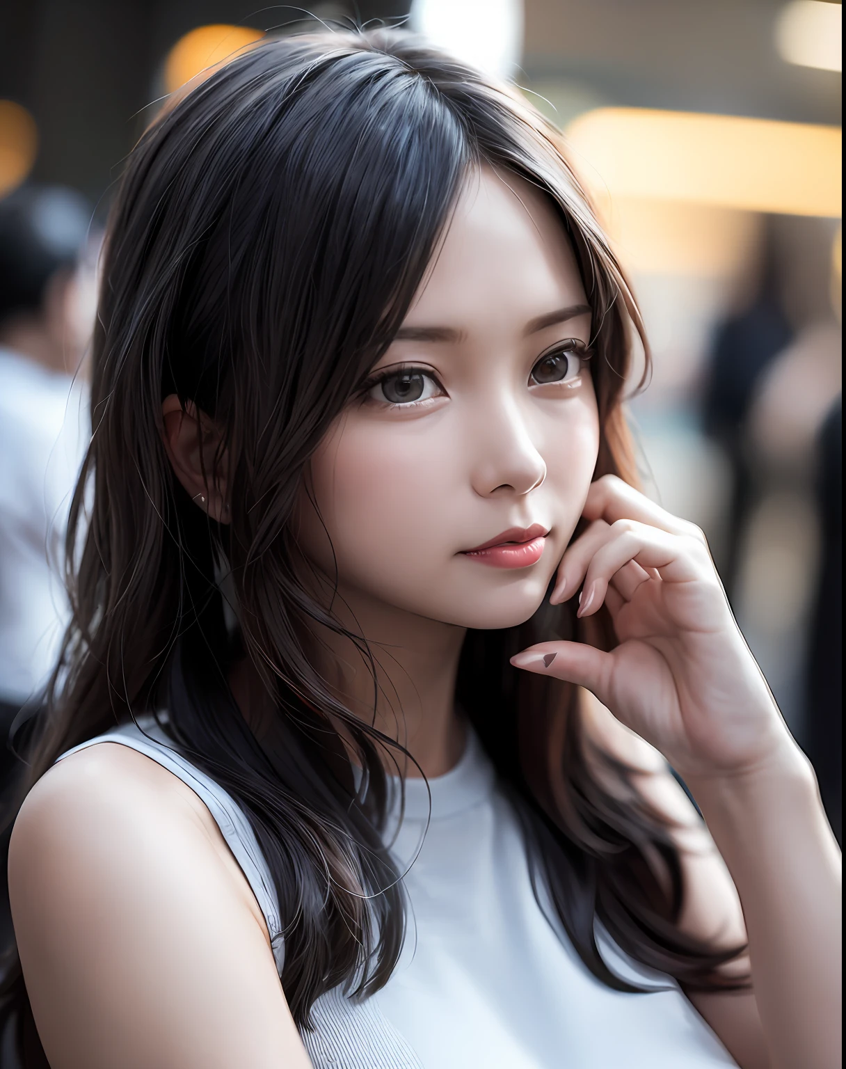 professional photo of a cute woman, face focus, cinematic lighting