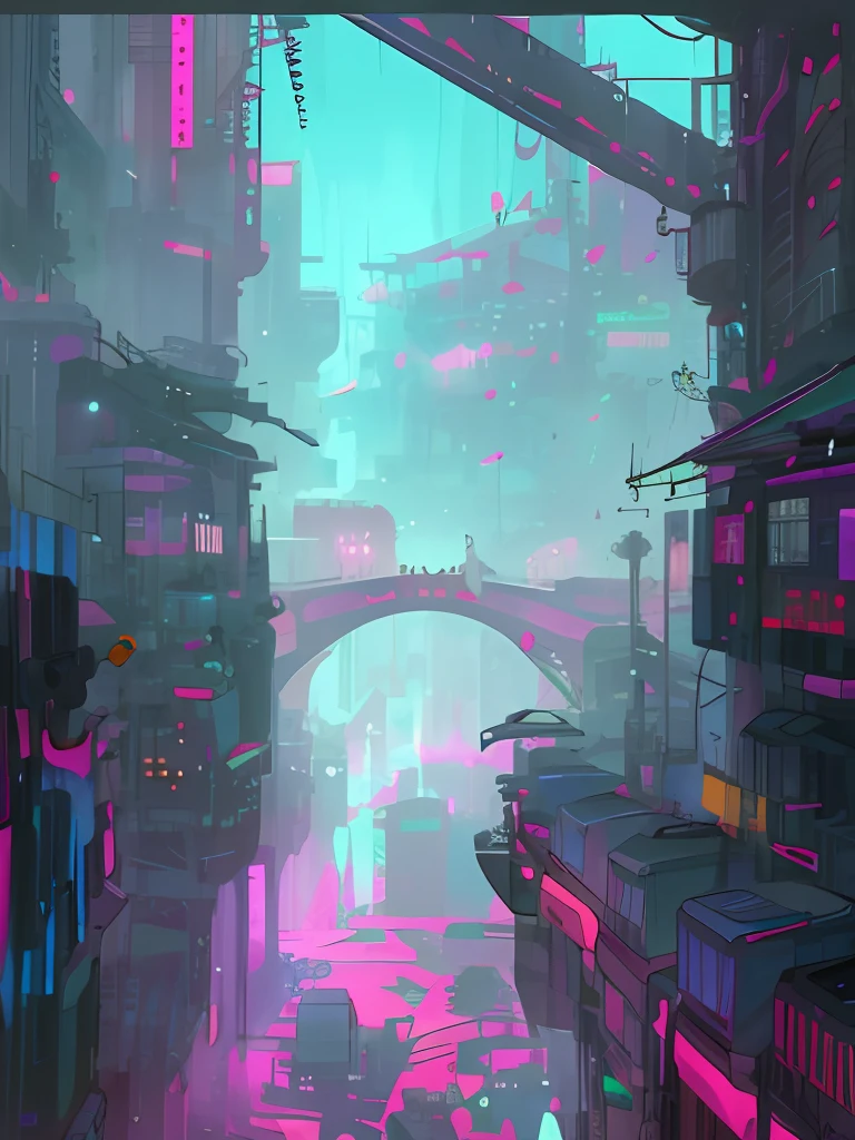 Cyberpunk-city,Flashing neon,People shuttling across the bridge。Bright colors depict cyberpunk's futuristic art。Cyberpunk's digital art creation brings a fantastic world of color。In this cyberpunk city,Cyberpunk-themed artwork。Bright glow and anime-style art depict cyberpunk《bladerunner》The atmosphere。Please create art with a cyberpunk vibe,Clear, detailed meticulous,delicated,4K high quality,urban buildings,air vehicle,The city of the future,super complex,Extremely colorful