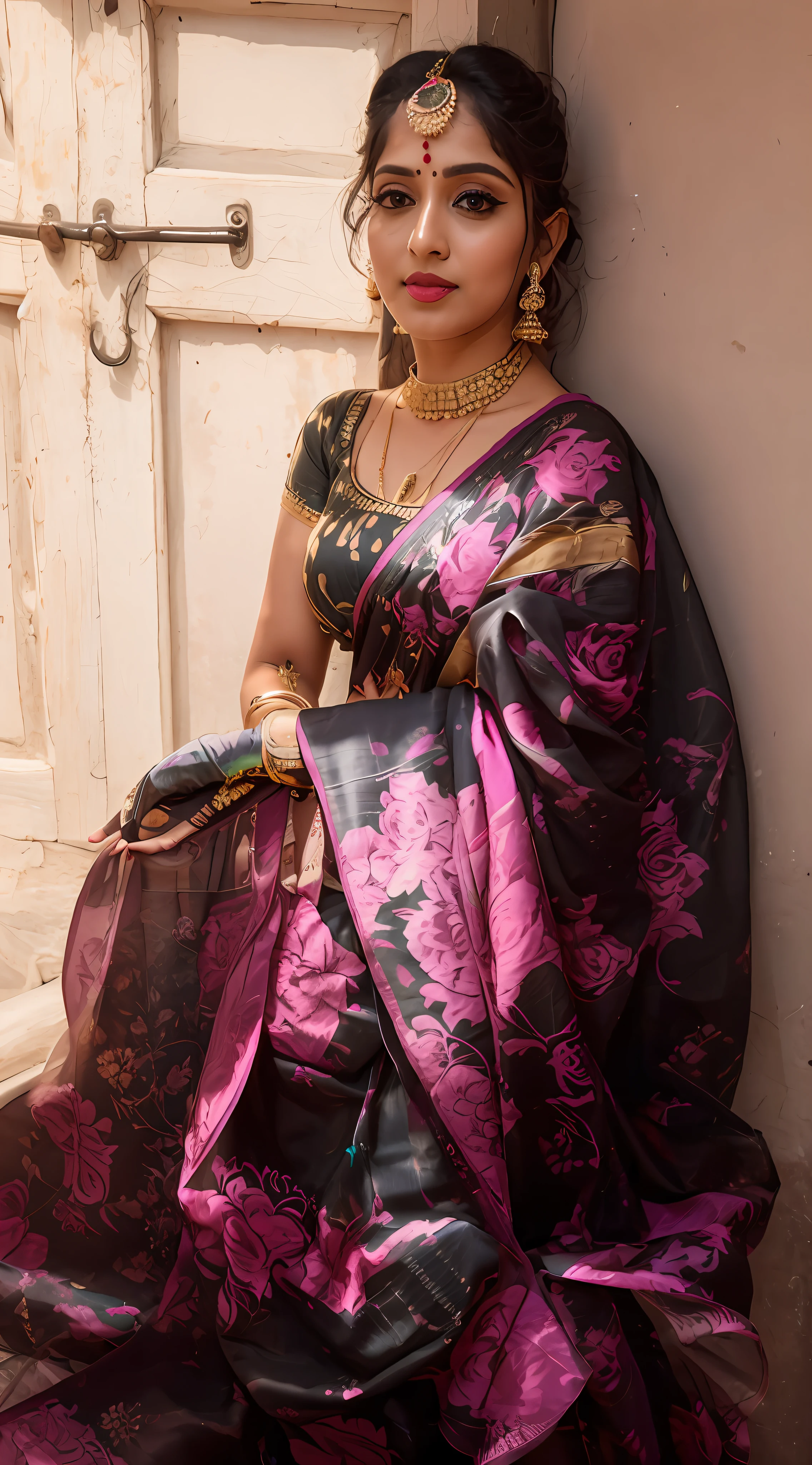 Standing position, blue saree