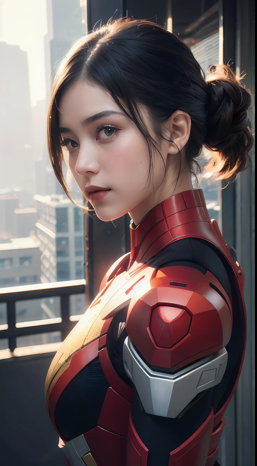 (1girl:1.3), solo,__body-parts__, official art, unity 8k wallpaper, ultra detailed, beautiful and aesthetic, beautiful, masterpiece, best quality, RAW, masterpiece, super fine photo,, best quality, super high Resolution, photorealistic, sunlight, full body portrait, stunningly beautiful,, dynamic pose, delicate face, vibrant eyes, (side view), she is wearing a futuristic Iron Man mech, red and gold, Highly detailed abandoned warehouse background, detailed face, detailed complex busy background, messy, gorgeous, milky, high detailed skin, realistic skin details, visible pores, sharp focus, volumetric fog, 8k uhd, dslr camera, High quality, film grain, fair skin, photorealism, lomography, sprawling metropolis in a futuristic dystopia, view from below, translucent