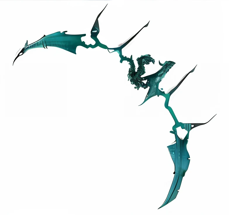 There is a dragon that is flying in the air, a dragon made of machine parts, Wings of Tendril Ethereal Teal, foice enorme, foice fantasia, foto hiper-realista de rayquaza, pterodactyl mecha, sharp robot dragon claws, dragonfly-shaped, Asa Ciborgue, Drone Reaver, foice ornamentada longa e detalhada, 3/4 vista de baixo