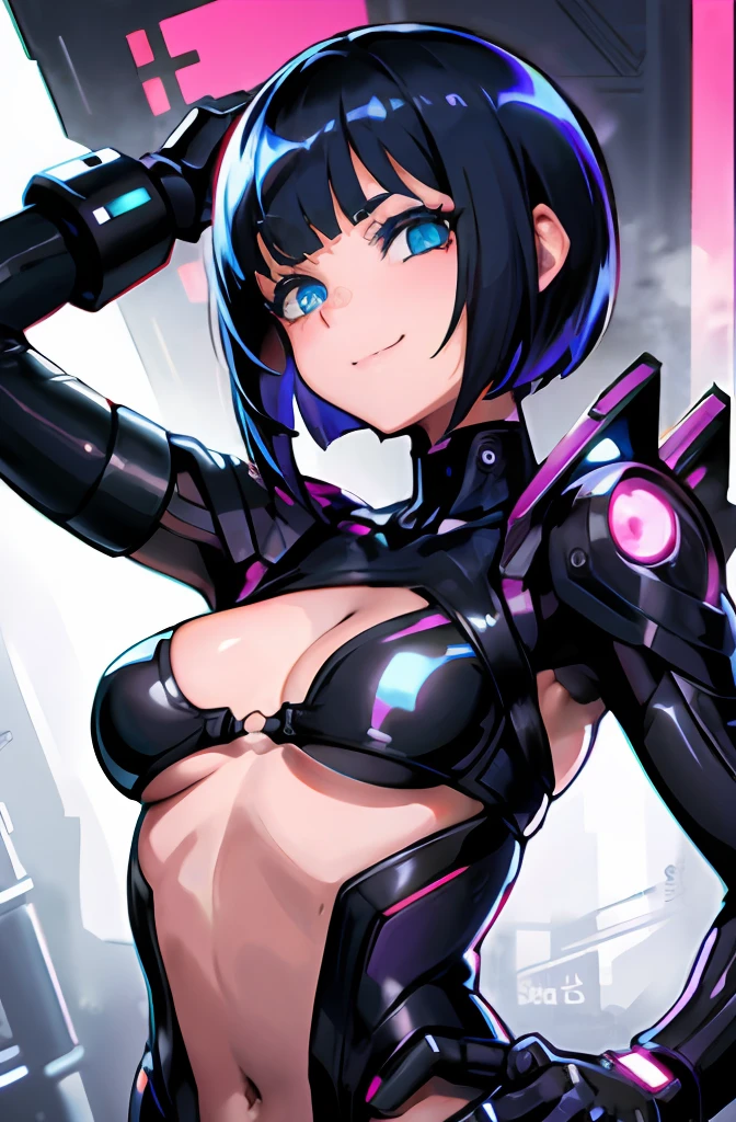 cyberpunked Beautiful face Shorthair A slight smil