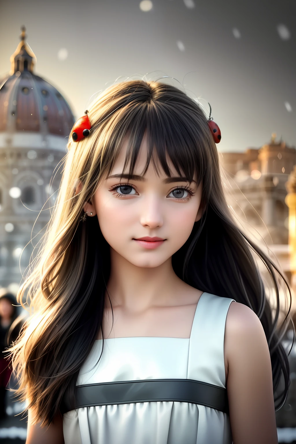 best quality, ultra high res, detailed face, realistic face,RAW photo,2girls,duo,navel,(on the Castel Sant'Angelo of Rome,crowd,winter,Snow),(cheerful, energetic, happy:1.4), hair small clip with ladybug, 
(hdr:1.4), dramatic, complex background, cinematic, filmic, (rutkowski, artstation:0.8),
insane details, intricate details, hyperdetailed, low contrast, soft cinematic light, exposure blend, hdr ,