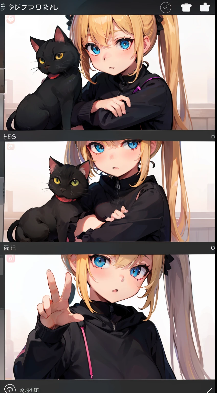 Cute little girl s、Emoticon pack、9 emojis、emoji sheet、Same girl、Multiple poses and expressions、anthropomorphic style、Black strokes、various emotions、Multiple Poses and Expression、Cat's ears、poneyTail
