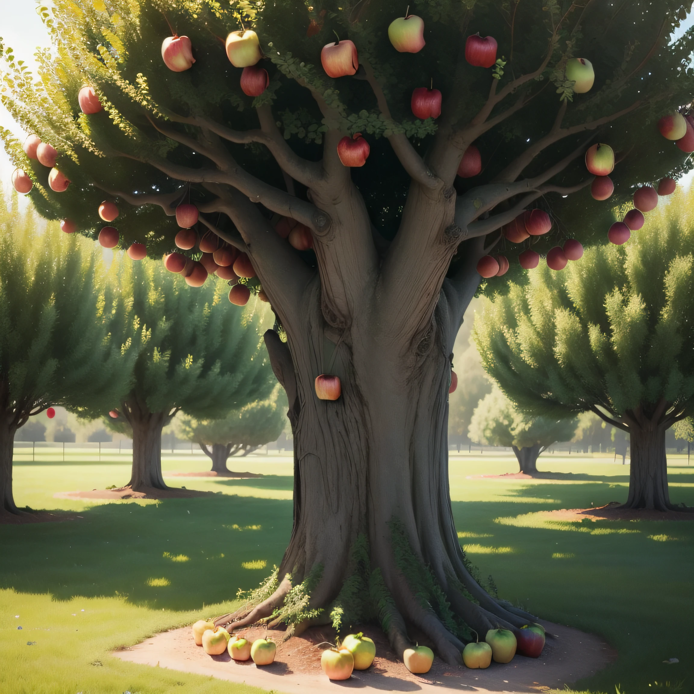 a large tree of apples, com detalhes exuberantes