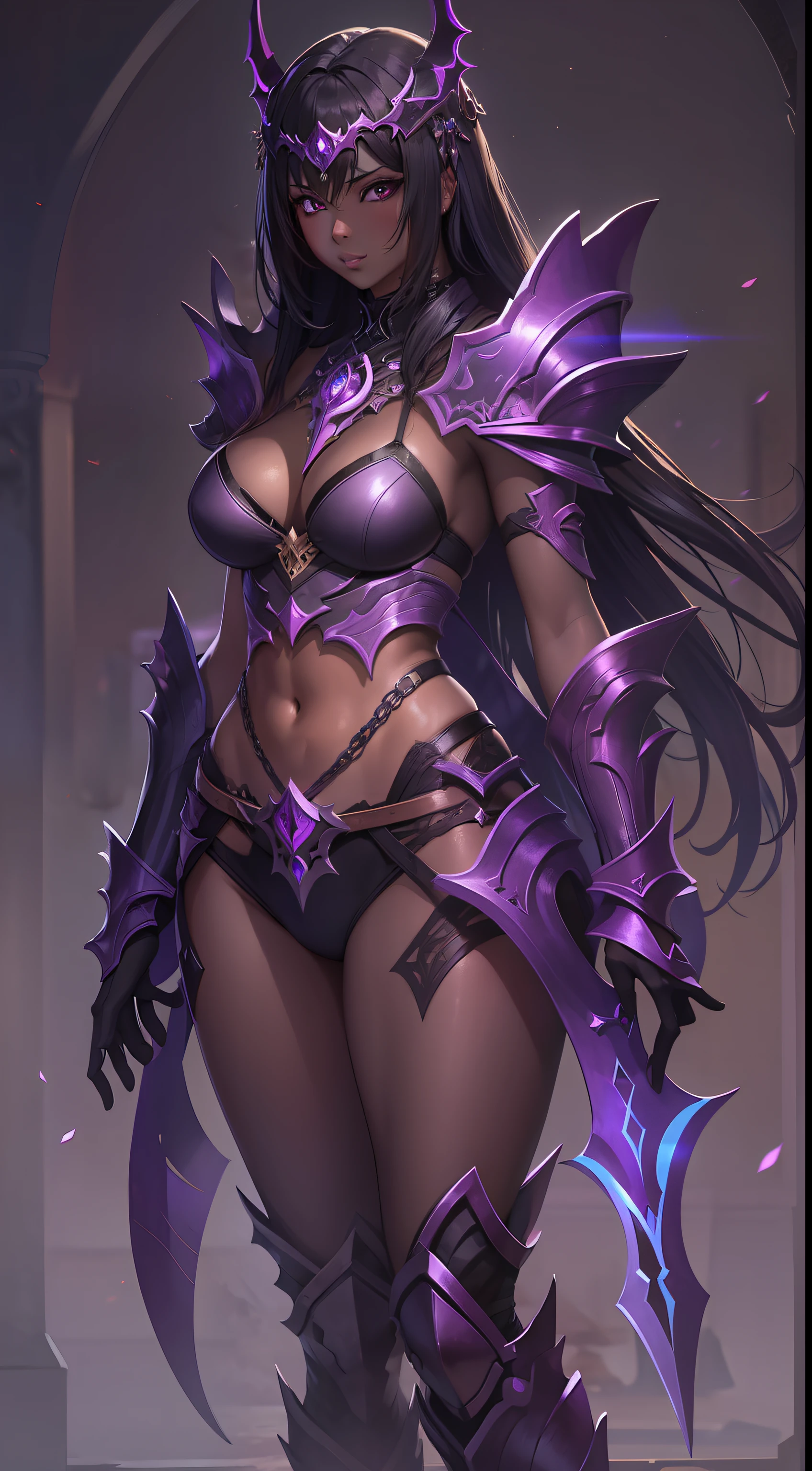 Hot Sexy girl wear Ebonwood Bikini Armor With Purple Shadowflame Aura, Full Body