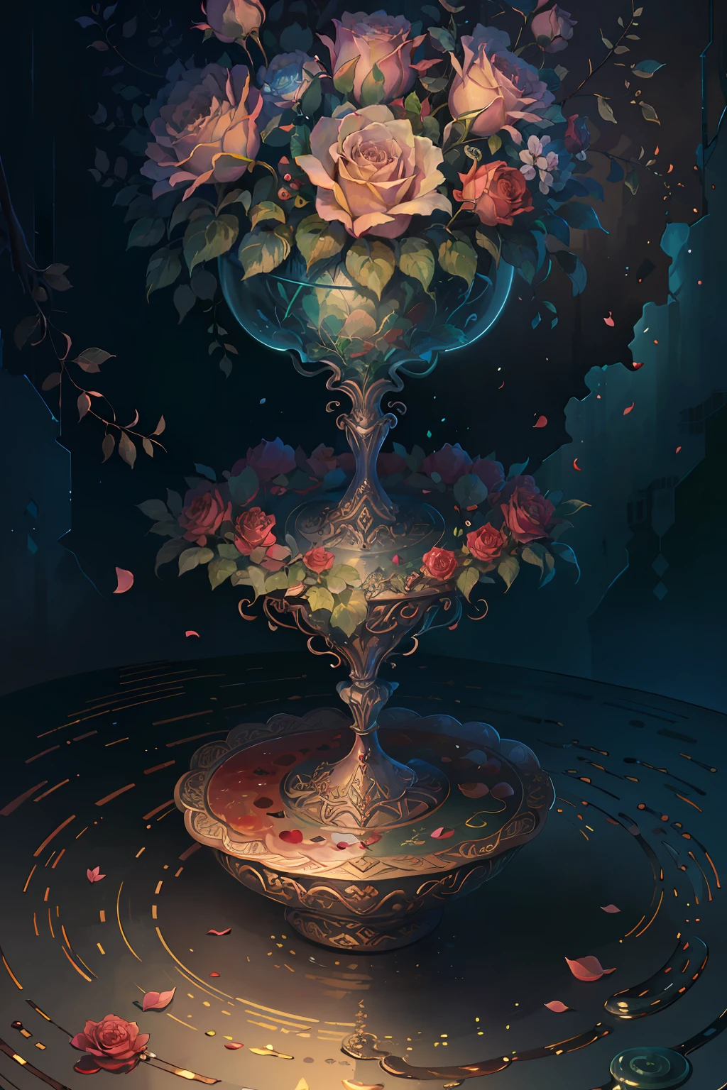 Original，（illustratio：1.1），（best qualtiy），（tmasterpiece：1.1），（the Extremely Detailed CG Unity 8K Wallpapers），（a color：1.2），Rose bushes，rose petals，scenecy，rios|Wagas，