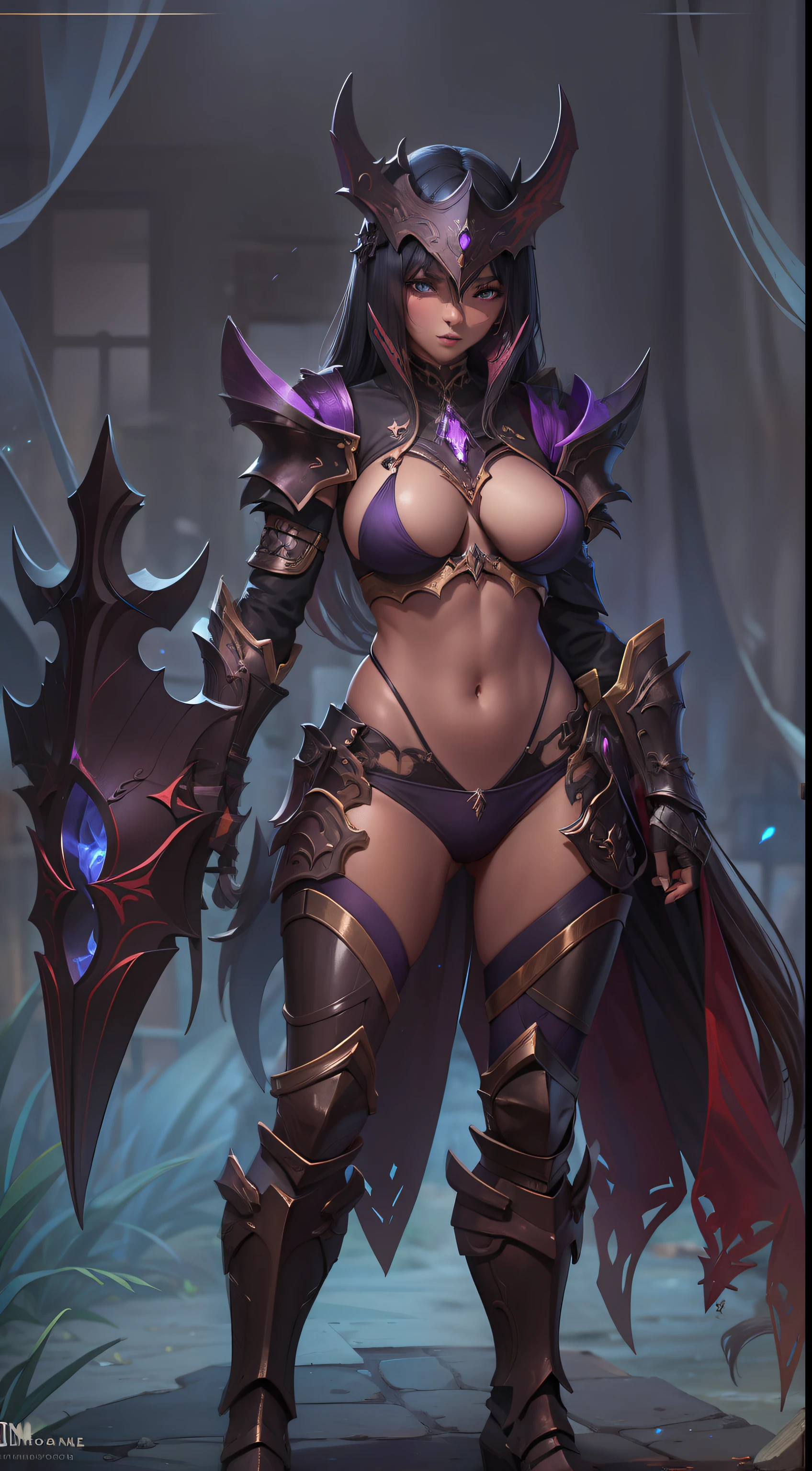 Hot Sexy girl wear Ebonwood Bikini Armor With Purple Shadowflame Aura, Full Body