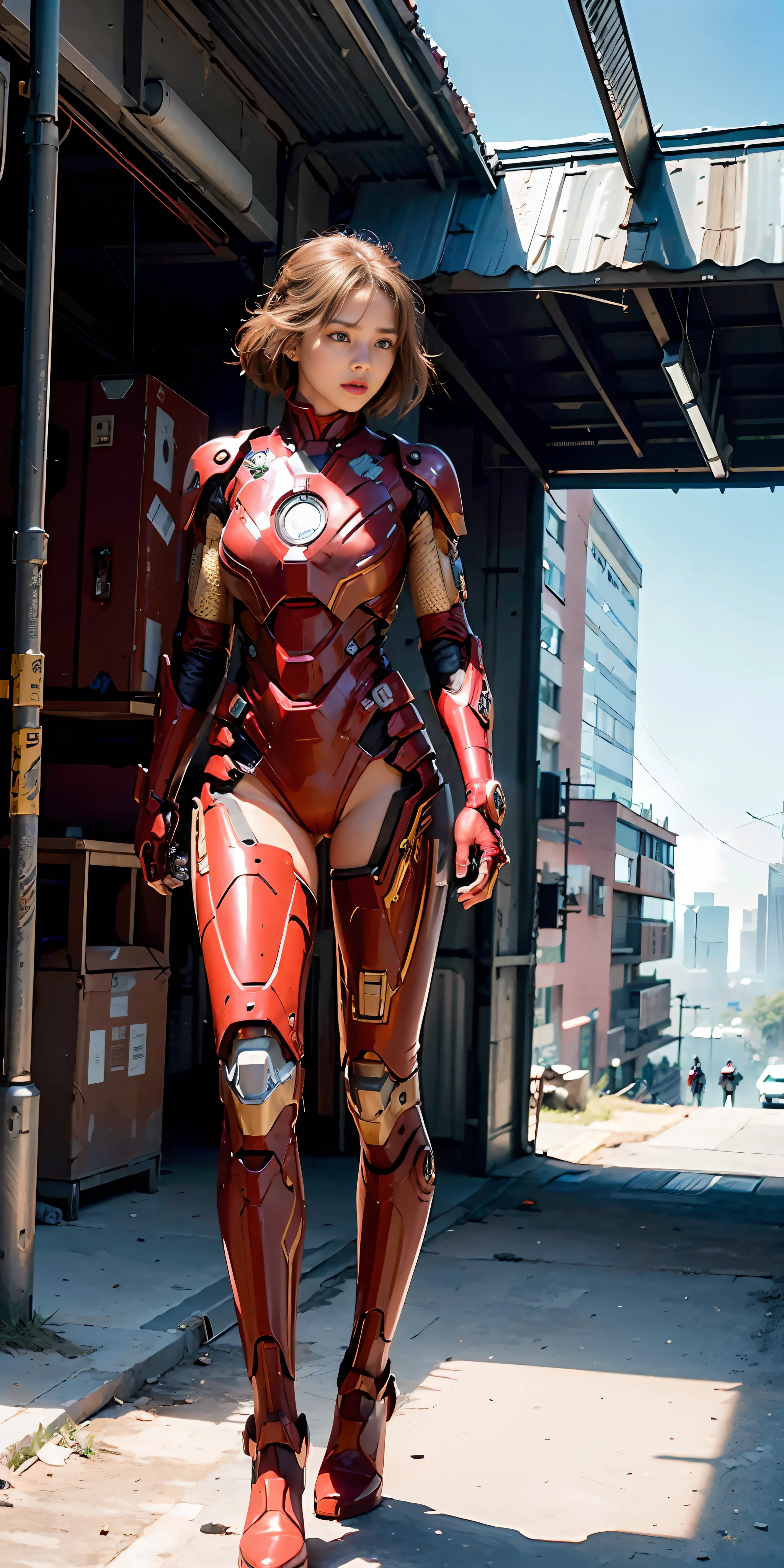 (1girl:1.3), solo,__body-parts__, official art, unity 8k wallpaper, ultra detailed, beautiful and aesthetic, beautiful, masterpiece, best quality, RAW, masterpiece, super fine photo,, best quality, super high Resolution, photorealistic, sunlight, full body portrait, stunningly beautiful,, dynamic pose, delicate face, vibrant eyes, (side view), she is wearing a futuristic Iron Man mech, red and gold, Highly detailed abandoned warehouse background, detailed face, detailed complex busy background, messy, gorgeous, milky, high detailed skin, realistic skin details, visible pores, sharp focus, volumetric fog, 8k uhd, dslr camera, High quality, film grain, fair skin, photorealism, lomography, sprawling metropolis in a futuristic dystopia, view from below, translucent