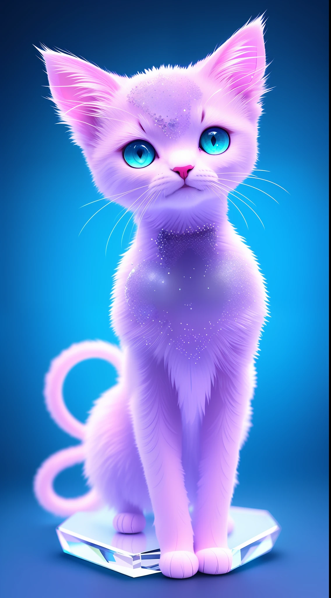 A cute crystal kitten，made of crystals, full bodyesbian, 4K, (Cyborg:1.1), ([Tail|thin linework]:1.3), (intricately details), hdr, (intricately details, Super detail:1.2), Cinematography, centering, Cute kitten made of crystal, 4K, (Cyborg:1.1), ([Tail|thin linework]:1.3), (intricately details), hdr, (intricately details, Super detail:1.2), Cinematography, centering，In pink，ssmile，looking to the right，floating in air