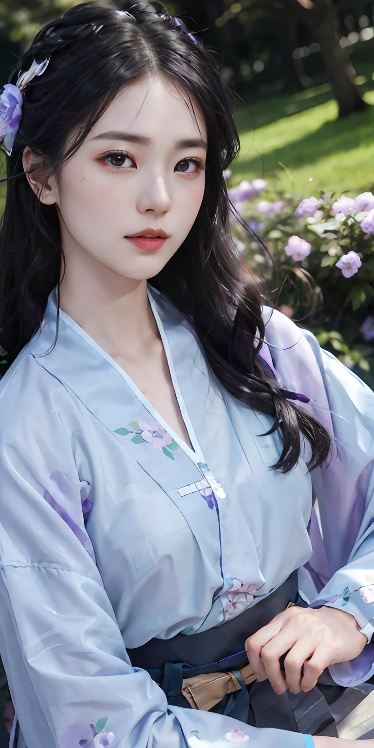 masterpiece, black_hair, 1 girl, looking at the audience, long_hair, nail_polish, solo, ancient art, Chinese,(8k, best quality, masterpiece:1.2), (realistic, realistic:1.2), (background sky: 1.2), (face close-up: 1.7), looking at the audience, hanfu, 1girl, (purple flower pine ink: 1.1), face close-up, detailed face, hanfu, song, long shan, pleated skirt,cinematic lighting, motion blur, ray tracing, god rays, bloom, drop shadow, close-up, lens flare, UHD, masterpiece, ccurate, anatomically correct, textured skin, super detail, High details, high quality, award winning, best quality, highres, 16k, HD, face close-up, close-up, ultra-close-up