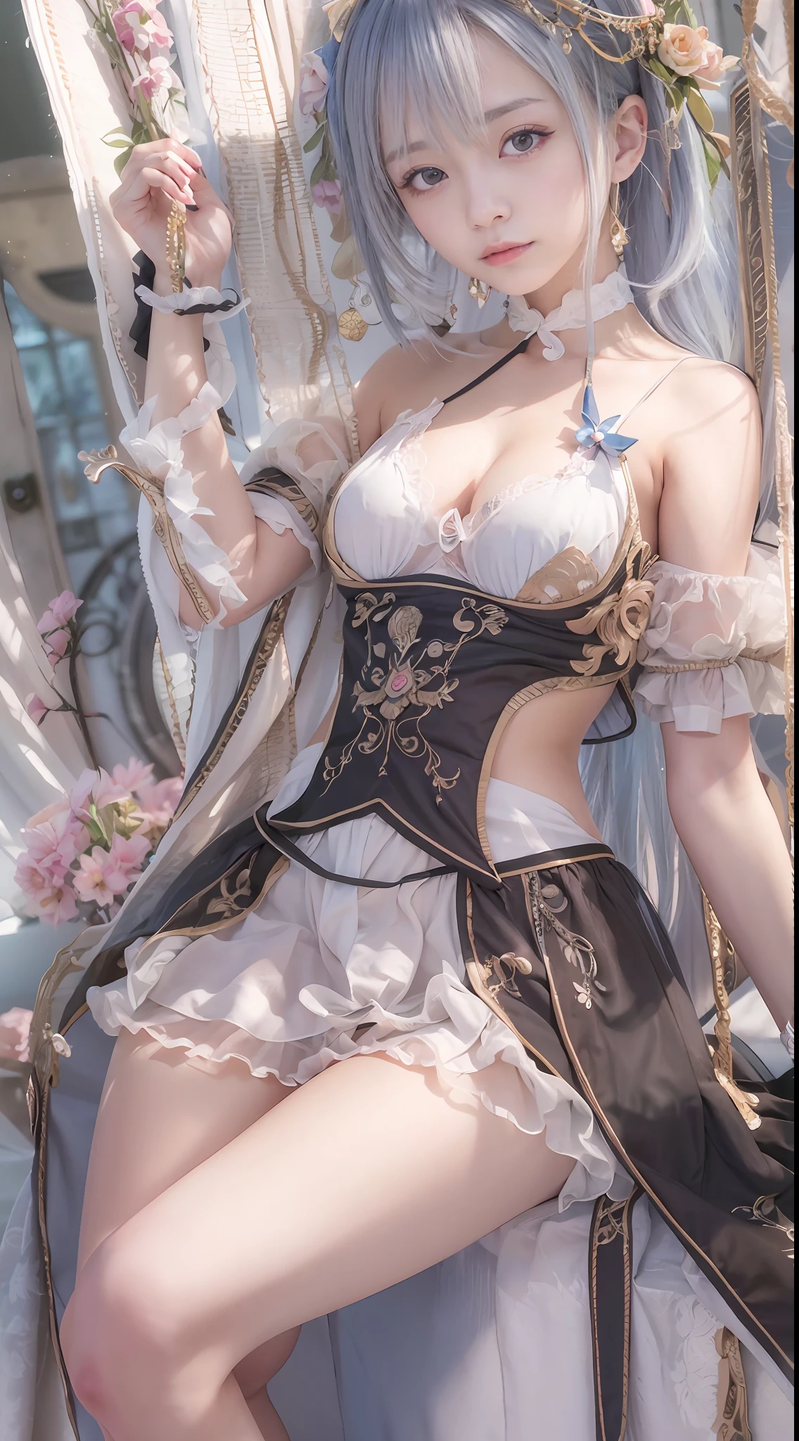 (masterpiece、Ultra-realistic、An ultra-high picture quality、超A high resolution、16k image、Super Photographic Images)、Rem's Cosplay of Rezero、a japanese girl、22year old、Super beautiful idol face、二重まぶた、Beautiful eyes、Super perfect proportions、Beautiful skin、beutiful breast、Toned waist、thin arm、Thin leg