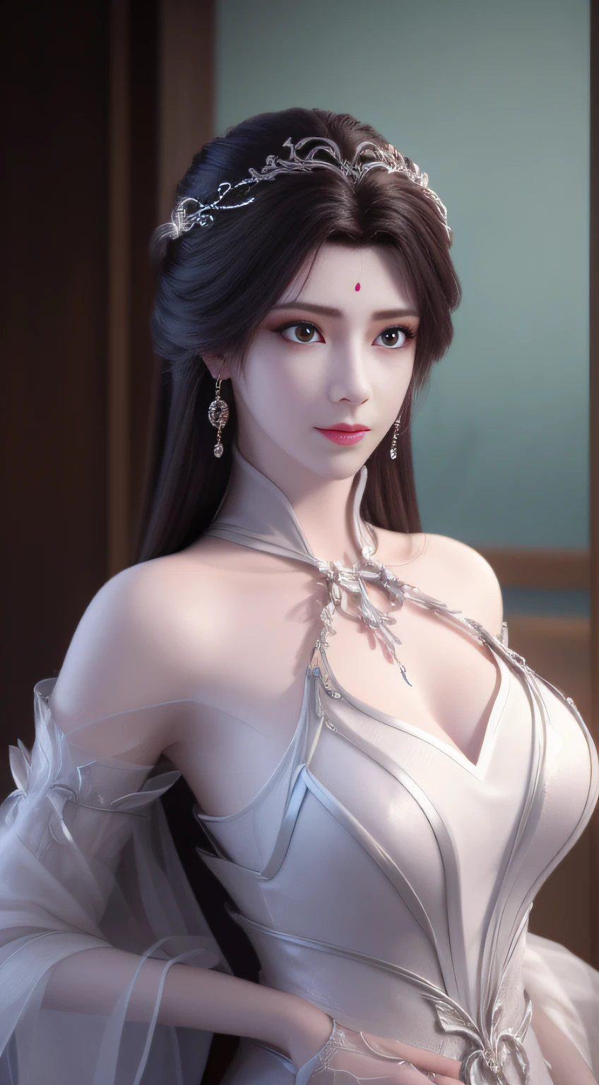 1 girl,best quality ,masterpiece, illustration, an extremely delicate and beautiful, extremely detailed ,CG ,unity ,8k wallpaper, Amazing, finely detail, masterpiece,best quality,official art,extremely detailed CG unity 8k wallpaper,absurdres, incredibly absurdres, huge filesize , ultra-detailed, highres, extremely detailed,beautiful detailed girl, extremely detailed eyes and face, beautiful detailed eyes,light on face, circlet, cleavage, real face, standing, natural face, clothes with texture, earrings, eyelashes, hair_ornament, jewelry, soft lighting,cinematic lighting , Baotou head,