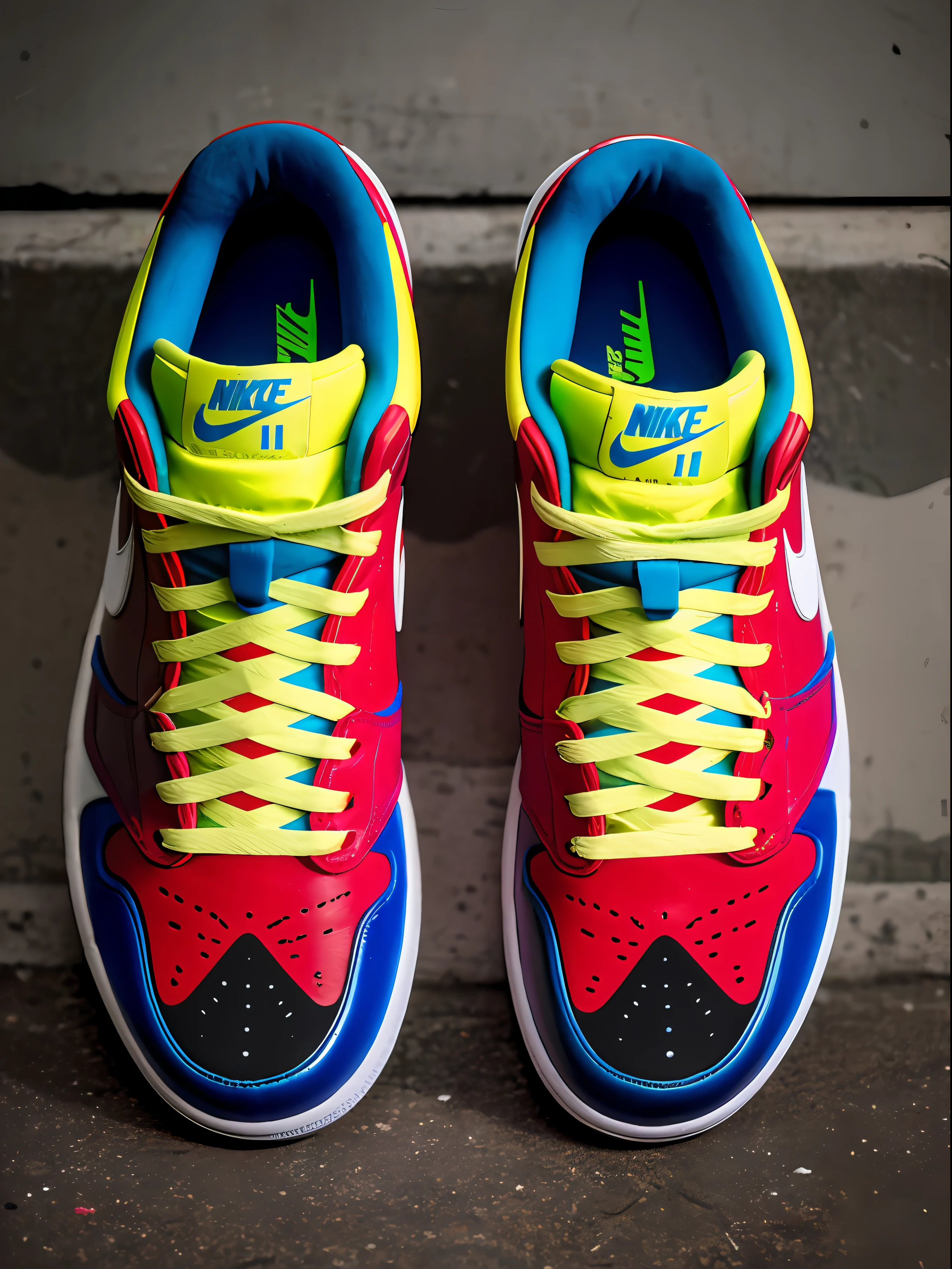 Imagine the realistic RAW photo of a Nike Air Jordan 1 sneaker in a slum alley, inspired by the unique and vibrant style of artist Jean-Michel Basquiat. 8k, alta qualidade, The design is full of vivid colors, expressive lines and characteristic elements of Basquiat's works, textura de couro,desenhos, neo expressionismo, nike customizado. The environment is a favela with a lot of graffiti and urbanism., piso molhado e asfato, canos de ferro ao fund da iamgem e um carro muito velho. Use your imagination to create this artistic shoe full of personality!