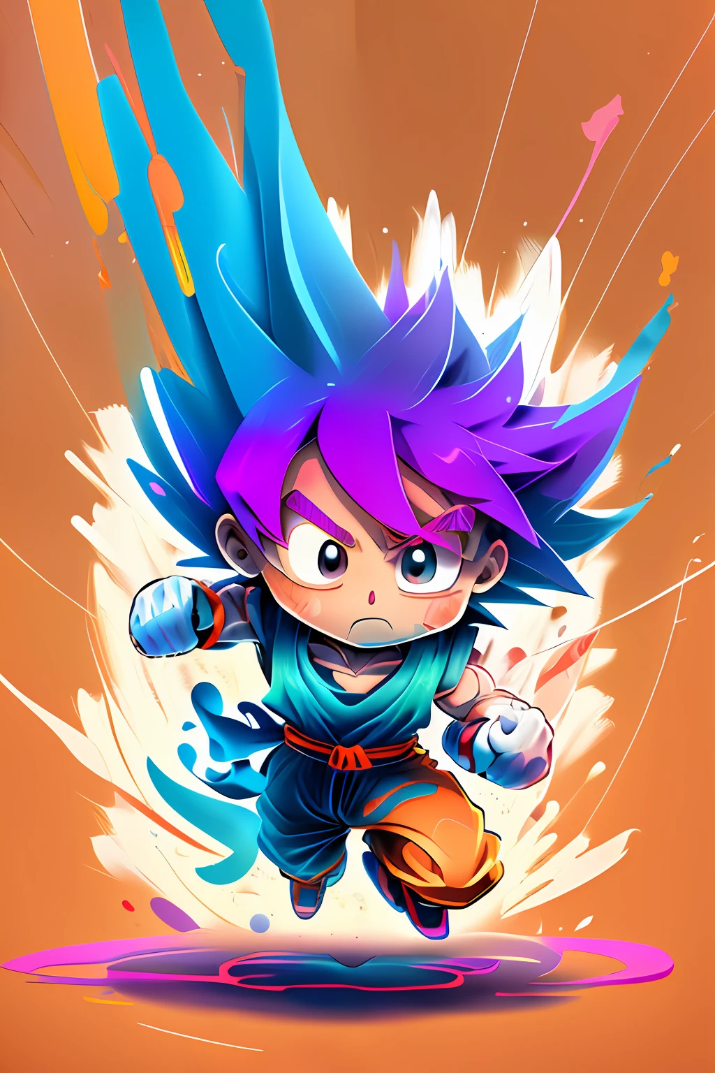 ready-to-print vector t-shirt art colorful graffiti illustration of a cute colorful goku chibi,beautiful manga style eyes and face, standard body, body composition full, complete, no superfluous detail, wearing boxing gloves, No Face, beach style, action shot, 1 work of art, christmas colors, high detail, white background. 8k image quality.
