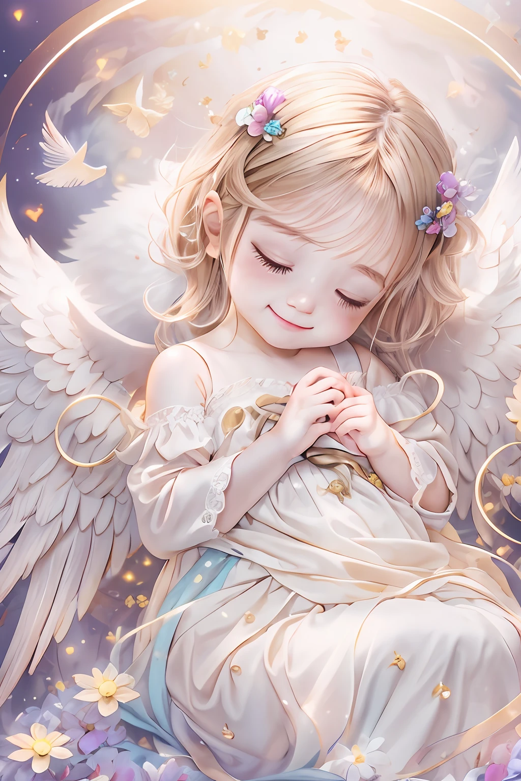 Blessings of Angels、Bright background、heart mark、tenderness、A smile、Gentle、 Angel、sleep