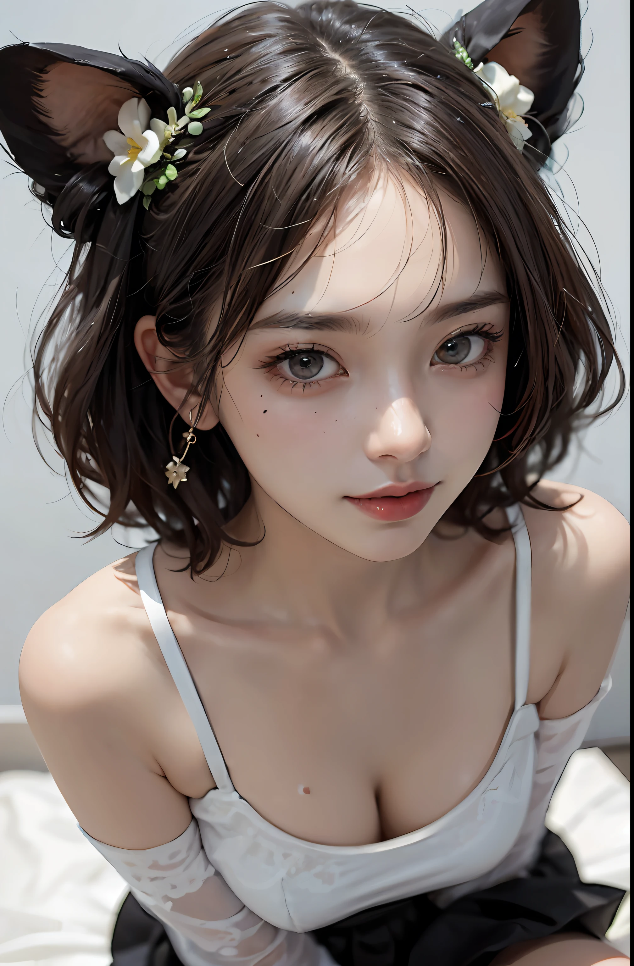SeaArt Robot Variations 13：44：05 （（tmasterpiece， best qualtiy， k hd））， 1 rapariga， （realisticlying： 1.4）， 独奏， white backgrounid， with a pure white background， Keep one's mouth shut， joyful smile， joyful smile， pretty black hair， short detailed hair， largeeyes， Clear double eyelids， eyeslashes， Ears come out， long necks， Absolute area， a skirt， （（closeup of face） ）， （Draw all the heads，Shoulder）， 19years old， attractive proportions， Glossy glossy skin， Clean collarbone，Face with golden proportions，s the perfect face，tearful mole，a mole on chest，By bangs，clean bangs，Gloss on lips，thin lipss，White skin of the，nakeness，squatt，spread their legs，Incontinence
