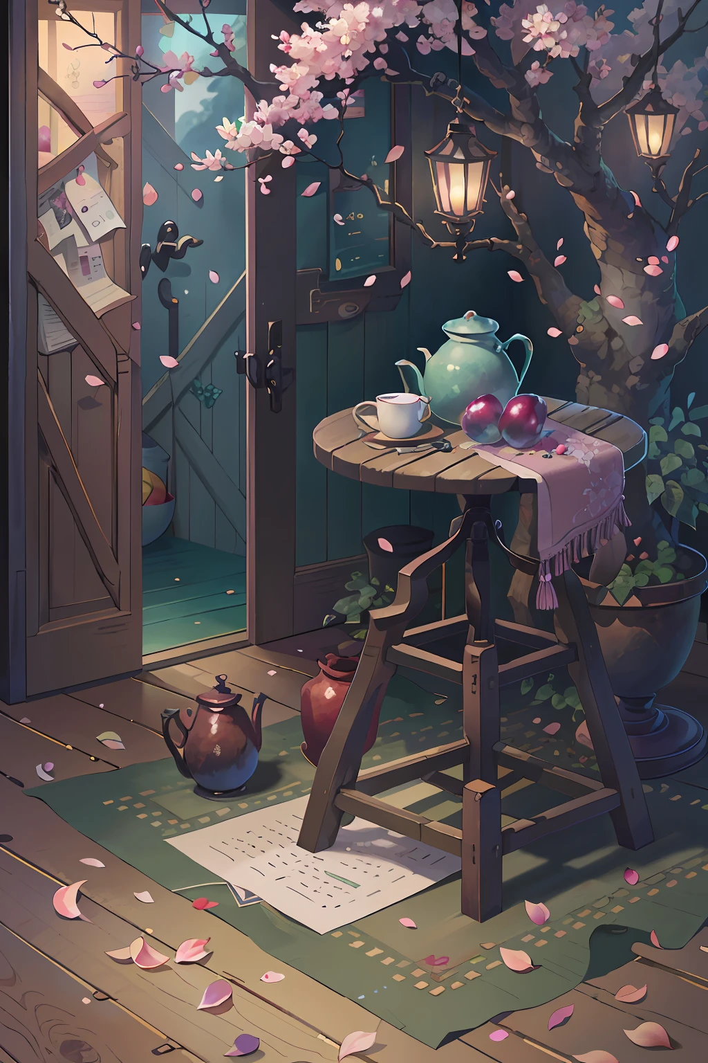 Original,(illustratio:1.1),(best qualtiy),(tmasterpiece:1.1),(the Extremely Detailed CG Unity 8K Wallpapers),(a color:1.2),Plum tree,Plum petals,scenecy,rios|Wagas,