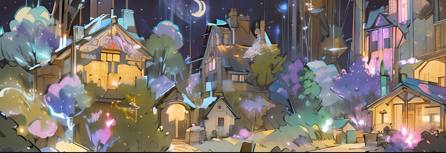 masterpiece, best quality, extremely details, house, night sky, stars, glasses, house,