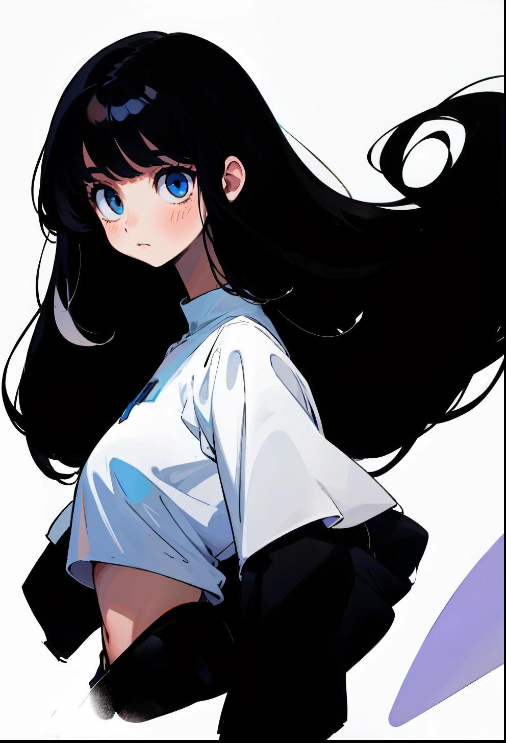 Long black hair and white top, 1Girl,