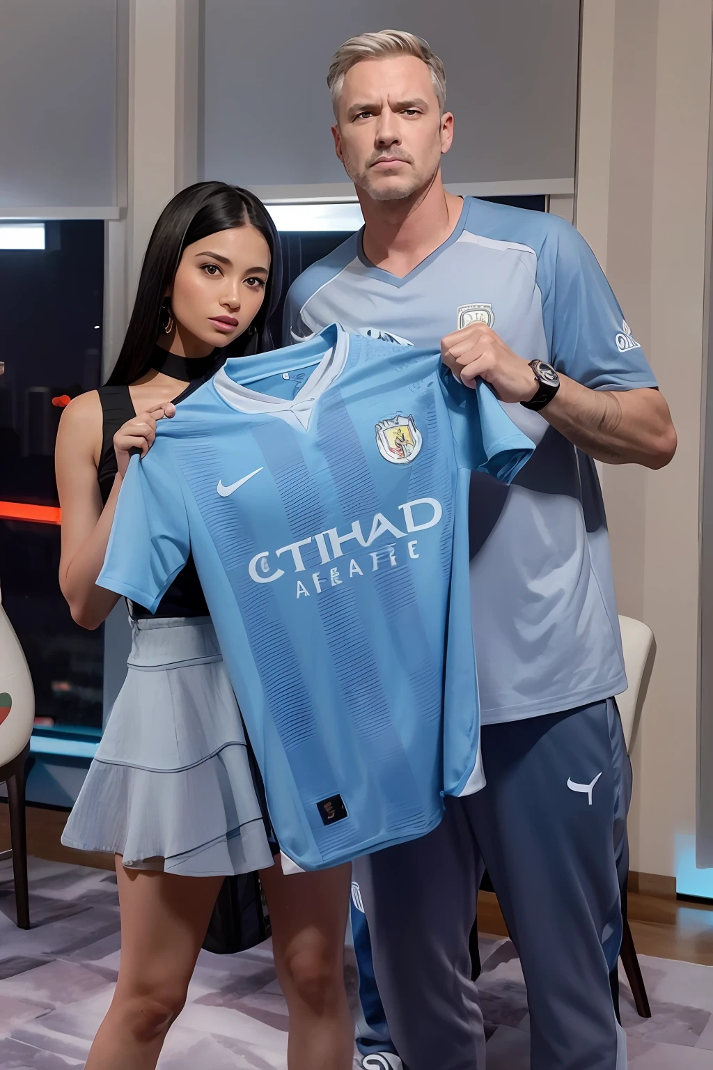 Homem e mulher segurando uma camisa em um quarto, Manchester City, 🕹️ 😎 🔫 🤖 🚬, Cidade 1 7, octa 8k |, 2 0 2 0, 2020, 2019, 2 0 1 9, 2022, 2 0 2 2, 2 0 2 3, 2023
