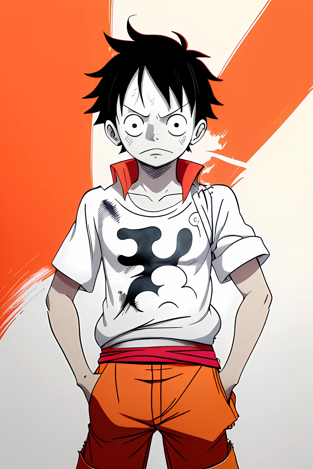 Luffy half-shirt print design, colorful line art white background, colorful design, minimal and pure