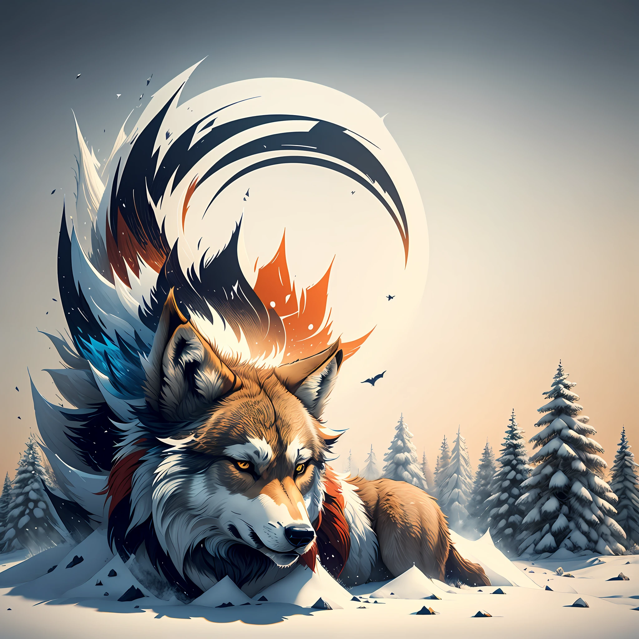 Creative logo design, logo with wolves text, wolf line art logo, color design, minimum and pure — wolf
