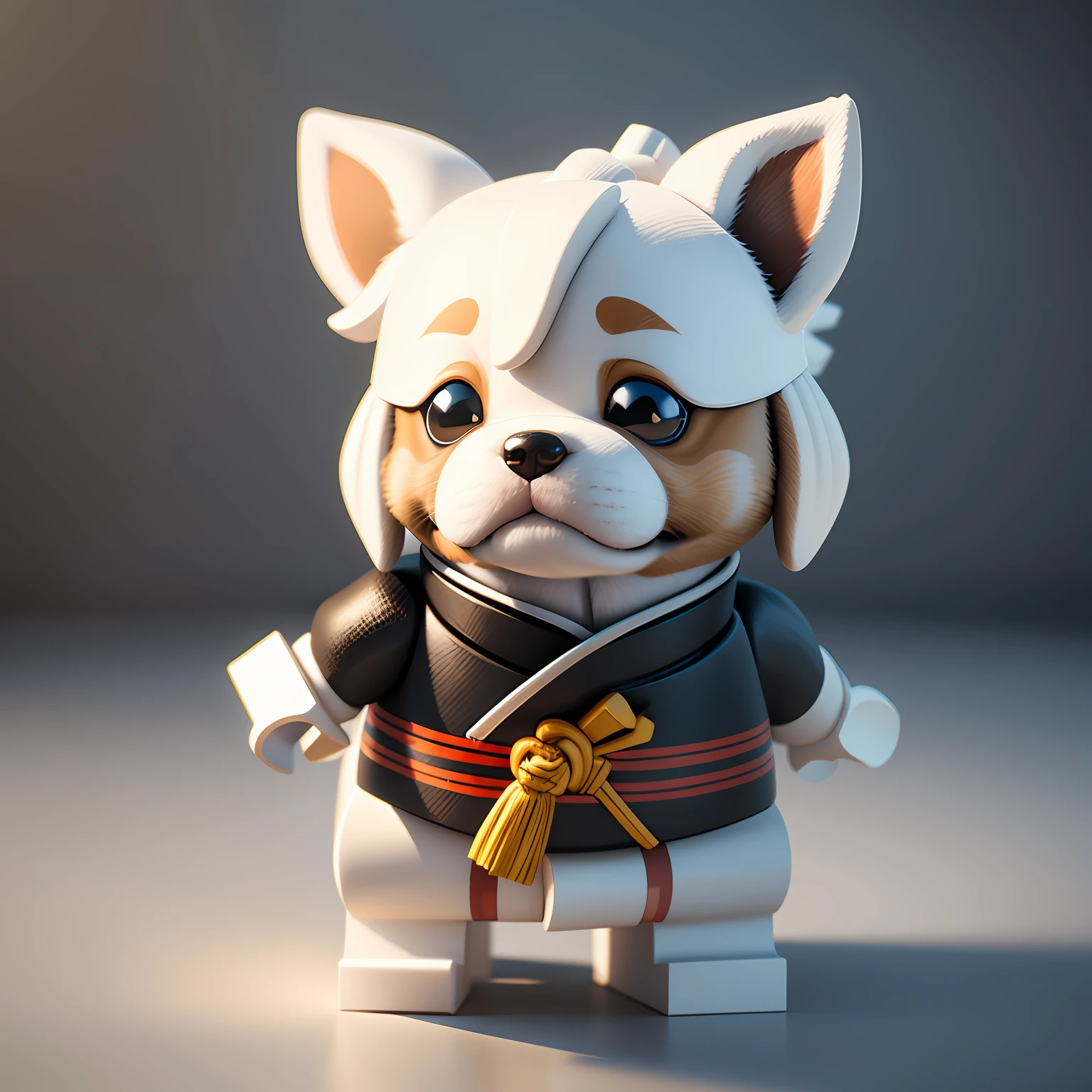 Lego puppy with white background, a puppy, Puppies Puppy Puppy, Lego Characters, Rendering in Cinema 4 D, Render with Cinema4D, Styling with 3D rendering, Rendering with octane rendering, Octane rendering in 32K, Anthropomorphic samurai dog, kawaii cute dog, cute 3d rendering, inspired by Zhu Da