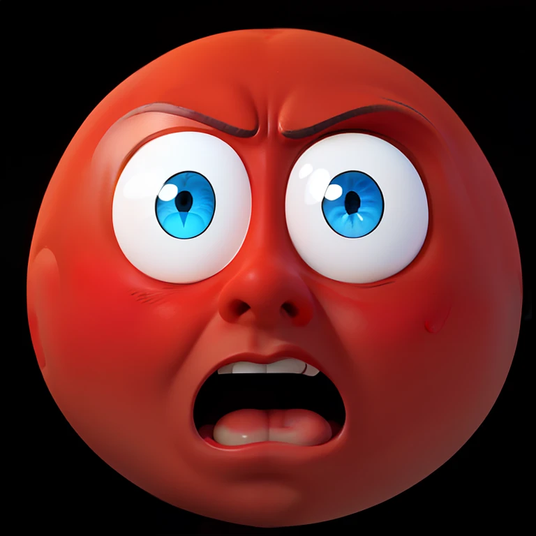 um close up de uma bola vermelha com um rosto surpreso, cara assustada, scared expression, surpreso franziu a testa, wide eyes shocked expression, shocked expression, an angry expression, puzzled expression, emoji de medo, frowning expression, confused facial expression, expressive surprised expression, scared emotion, Rosto frustrado, cara de raiva, Carrancudo, horrified expression, surprised expression