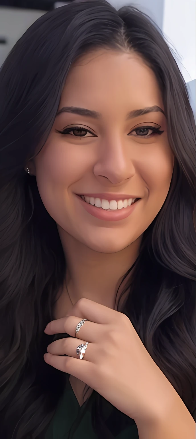 a close up of a woman with a ring on her finger, alanis guillen, violet myers, lorena avarez, headshot profile picture, around 20 yo, young woman with long dark hair, beautiful and smiling, photo of young woman, kaitlyn michelle siragusa, female with long black hair, fernanda suarez, 20-year-old girl