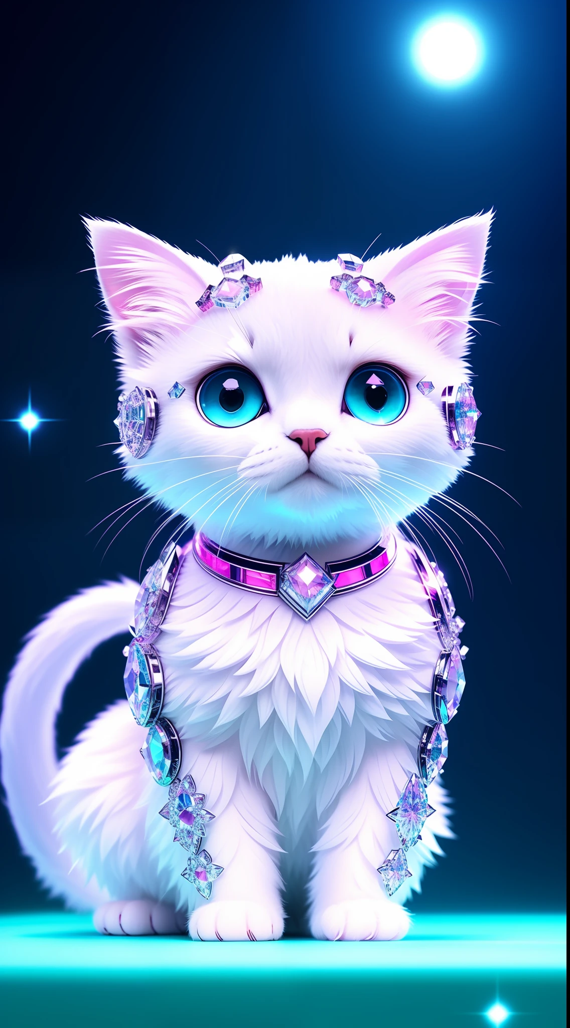 A cute crystal kitten，made of crystals, full bodyesbian, 4K, (Cyborg:1.1), ([Tail|thin linework]:1.3), (intricately details), hdr, (intricately details, Super detail:1.2), Cinematography, centering, Cute kitten made of crystal, 4K, (Cyborg:1.1), ([Tail|thin linework]:1.3), (intricately details), hdr, (intricately details, Super detail:1.2), Cinematography, centering，In pink，ssmile，looking to the right，floating in air