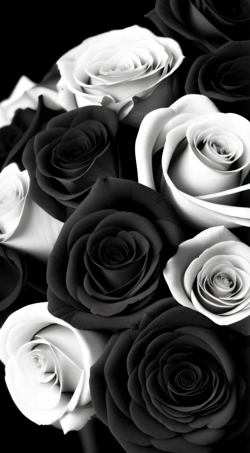 There is a black and white photo of a bouquet of roses, Dark flowers, black roses, Black flowers, dark aesthetic, Phone wallpaper, Dark wallpaper, dreamy, Unearthly and dark, Black Rose, Gloomy and gloomy aesthetics, dark aesthetic