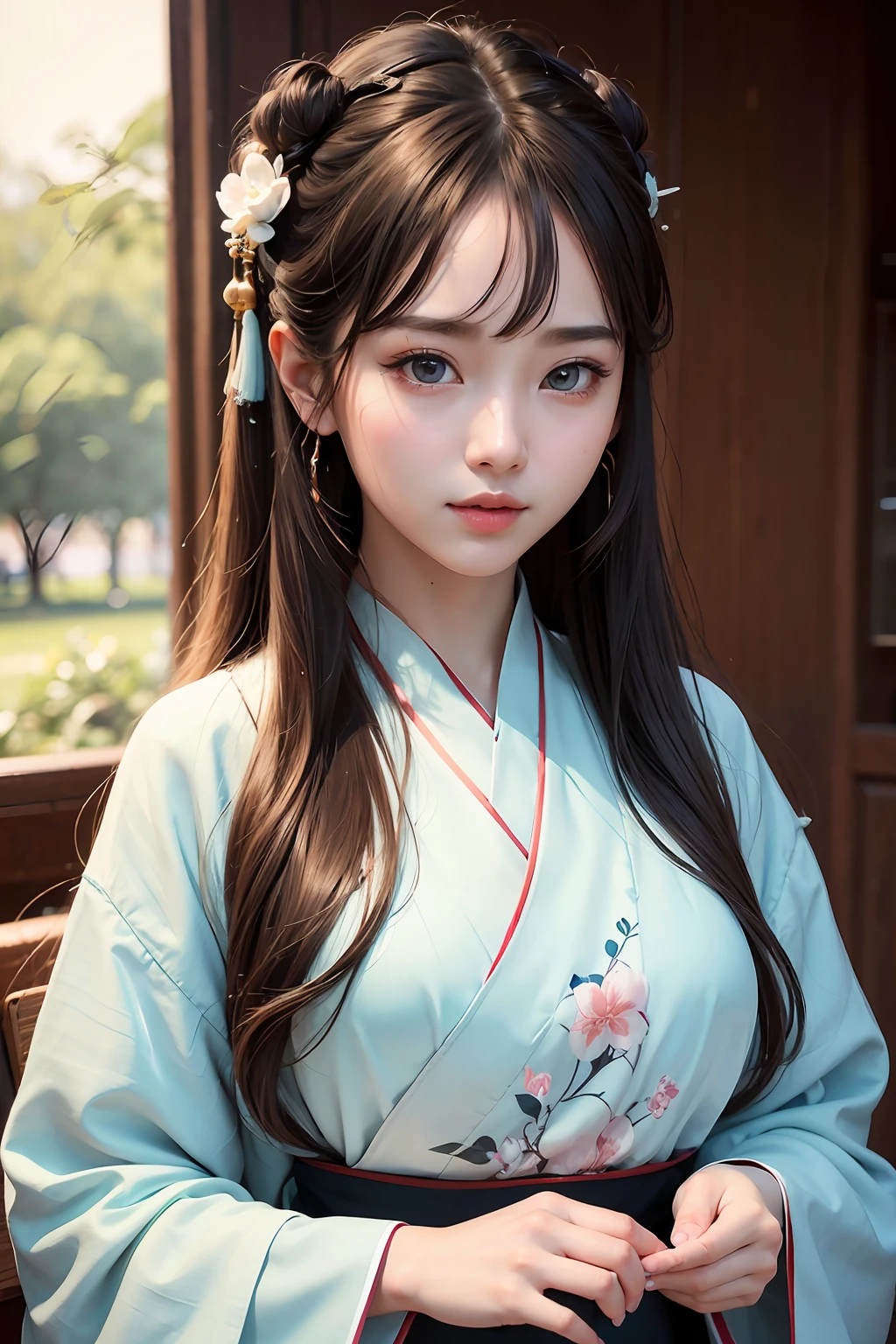 Best quality ,Masterpiece, illustration, An extremely delicate and beautiful, Extremely detailed ,CG ,Unity ,8K wallpaper, Amazing, finedetail, Masterpiece,Best quality,offcial art,Extremely detailed Cg Unity 8K wallpaper,absurderes, unbelievable Ridiculous, hugefilesize , Ultra-detailed, A high resolution, Extremely detailed,Beautiful detailed girl, Extremely detailed eyes and face, Beautiful detailed eyes,light in face,(Hanfu:1.1),1girll