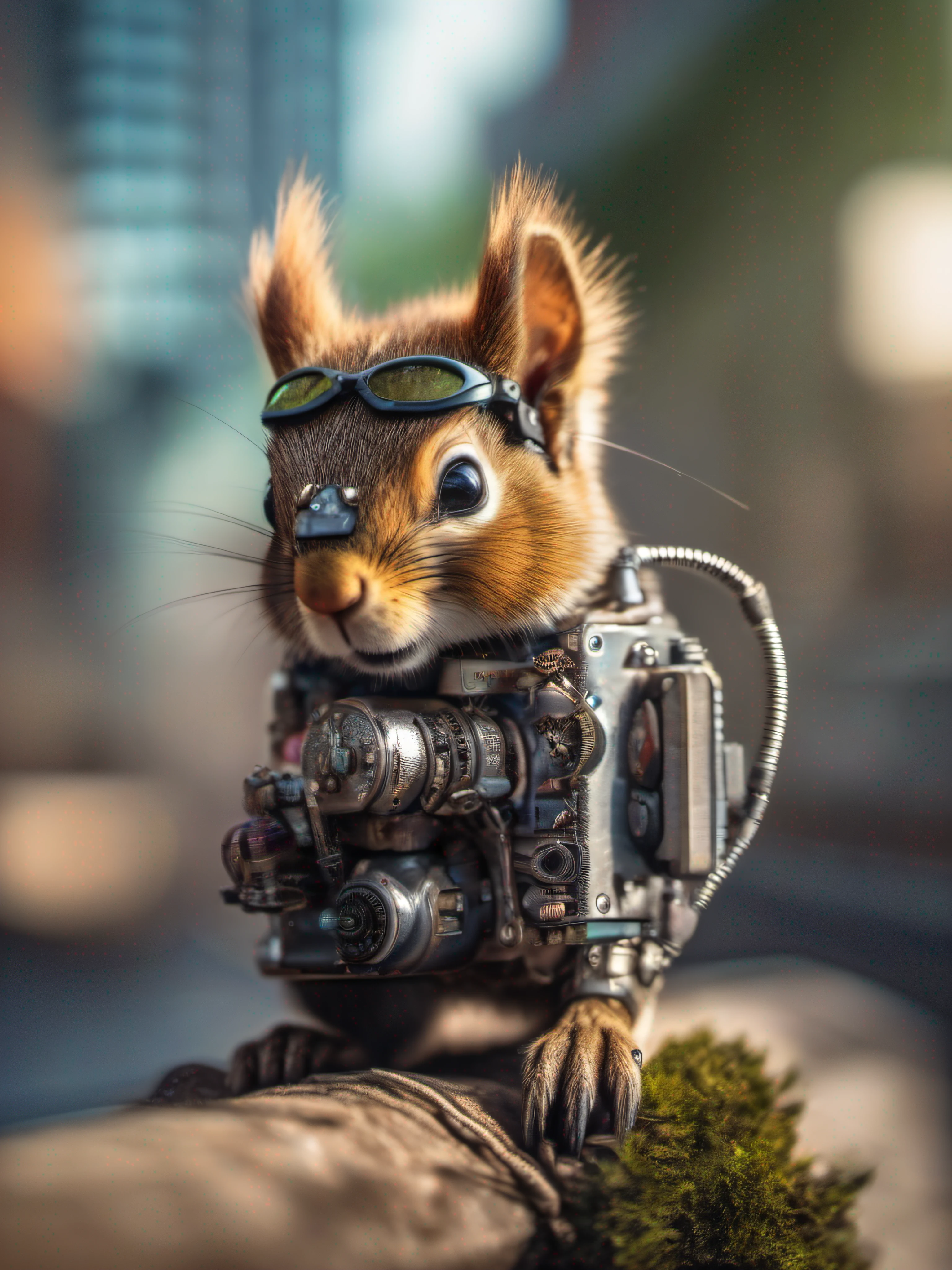 Prise de vue macro, A cute cyborg squirrel, robot, Style cyberpunk, ((Intricate details)), Hdr, (intricate high detail, super detailed)), Cinematic sequences, Vignette, Parfait (((visage magnifique))), highly detailed, complexe, f/2.8, 35mm, Canon, god rays, super detail, ccurate, high details, award winning, best quality, 16k