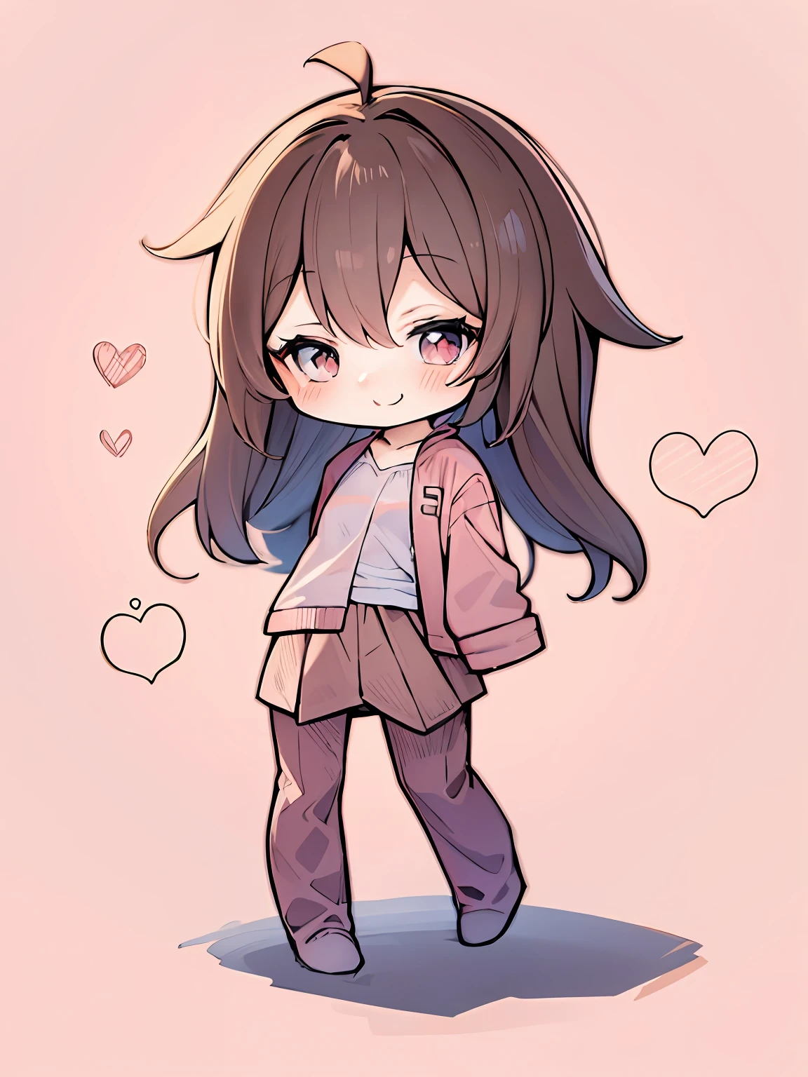 Anime girl with brown hair and pink jacket