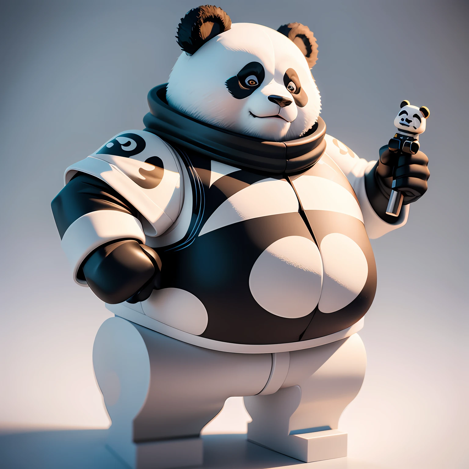 Lego panda on white background, giant panda, Panda, Panda, Panda, Lego Characters, Rendering in Cinema 4 D, Render with Cinema4D, Styling with 3D rendering, Rendering with octane rendering, Octane rendering in 32K, Anthropomorphic samurai panda, Cute pandas, cute 3d rendering, inspired by Zhu Da