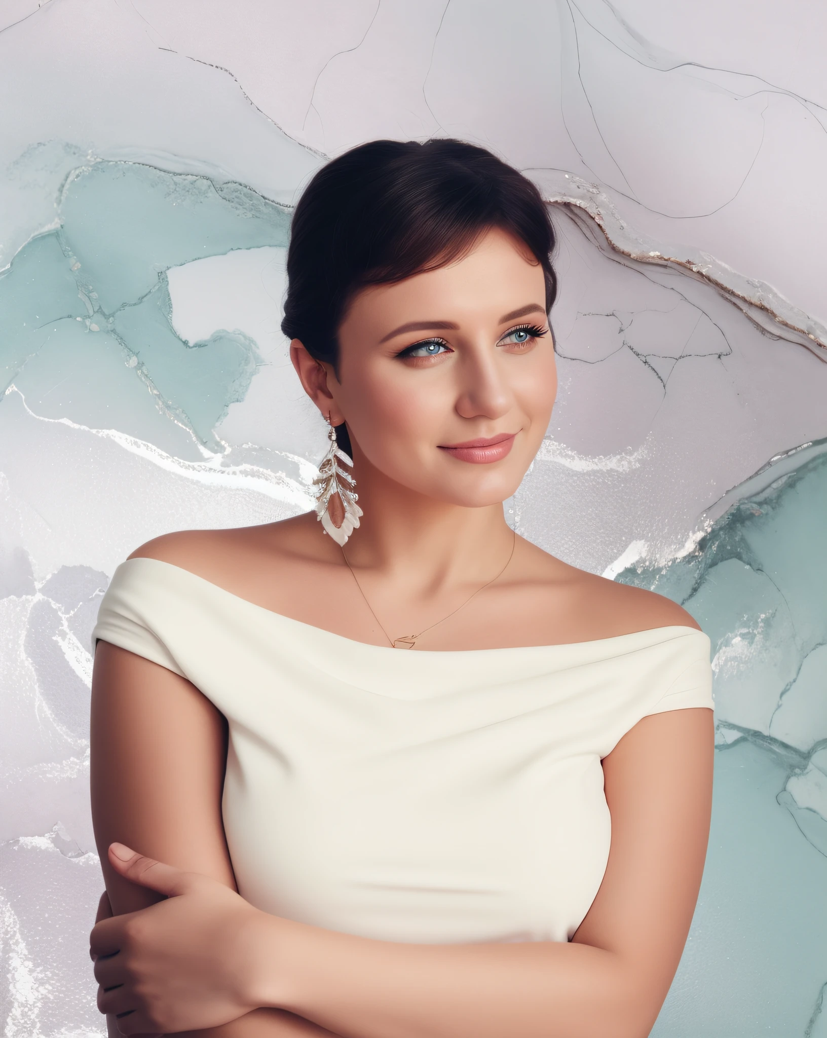 a woman in a white dress posing for a picture, against the background of the picture, wall with decorative plaster, alina ivanchenko, olga buzova, moleksandra shchaslyva, nadezhda tikhomirova, sofya emelenko, yelena belova, anastasia ovchinnikova, julia gorokhova, Angelina Stroganova, anna nikonova, Mina Petrovich