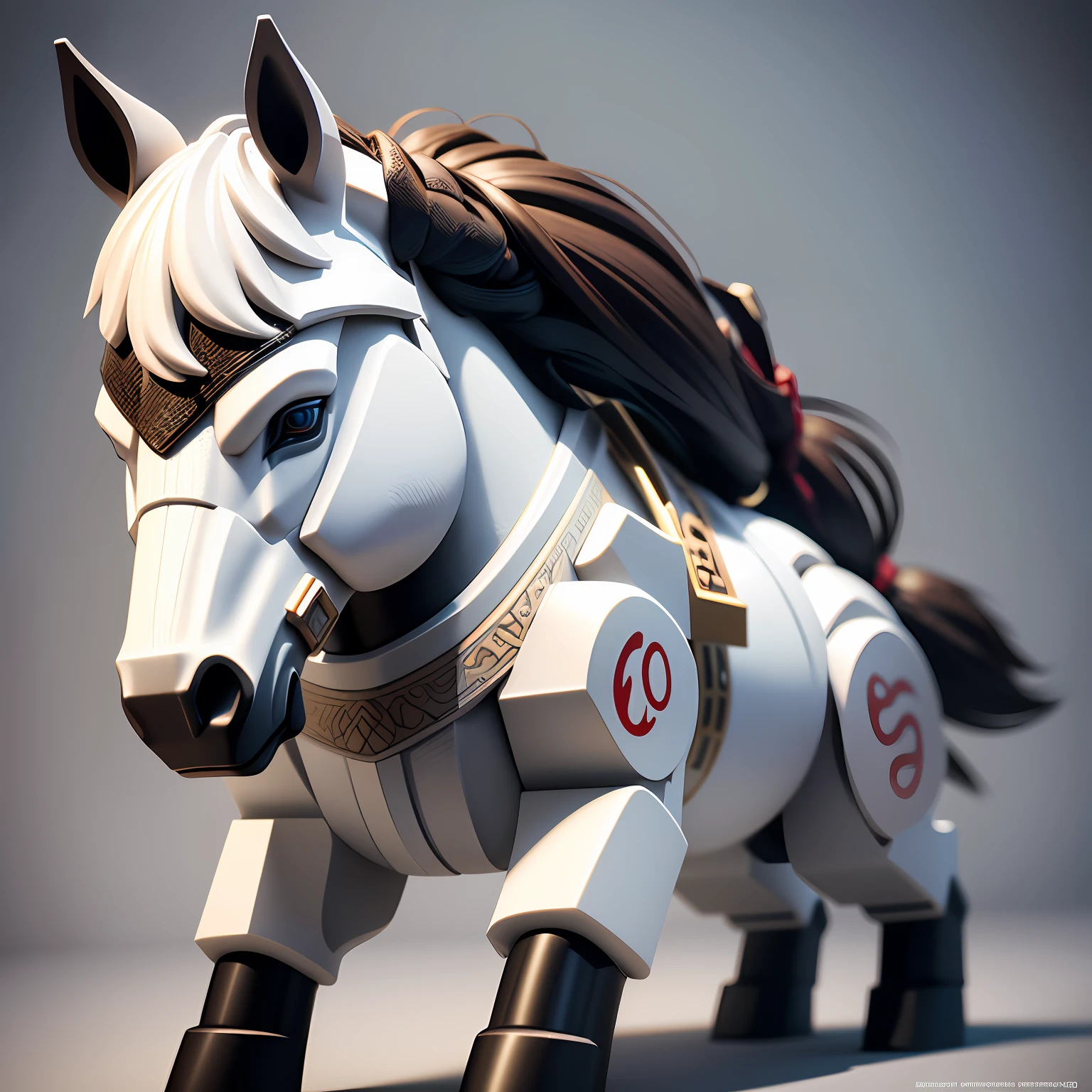 Lego horses on white background, horse, horse, horse, horse, Lego Characters, Rendering in Cinema 4 D, Render with Cinema4D, Styling with 3D rendering, Rendering with octane rendering, Octane rendering in 32K, Samurai horse holding an anthropomorphic sword, Cute horse, cute 3d rendering, inspired by Zhu Da