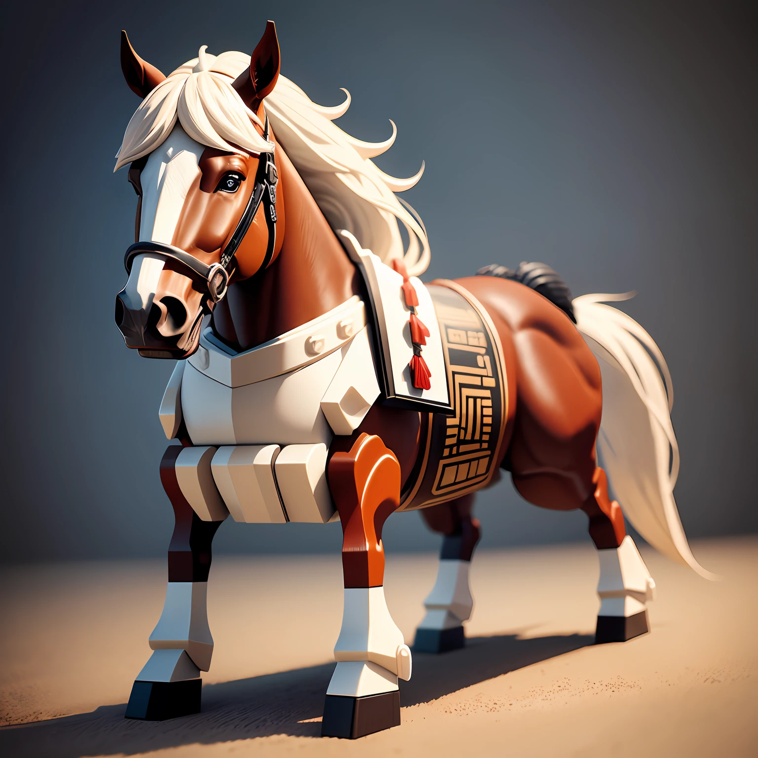 Lego horse on white background, horse, Horses, horses, horses, Lego Characters, Rendering in Cinema 4 D, Render with Cinema4D, Styling with 3D rendering, Rendering with octane rendering, Octane rendering in 32K, Anthropomorphic samurai horse, Cute horse, cute 3d rendering, inspired by Zhu Da