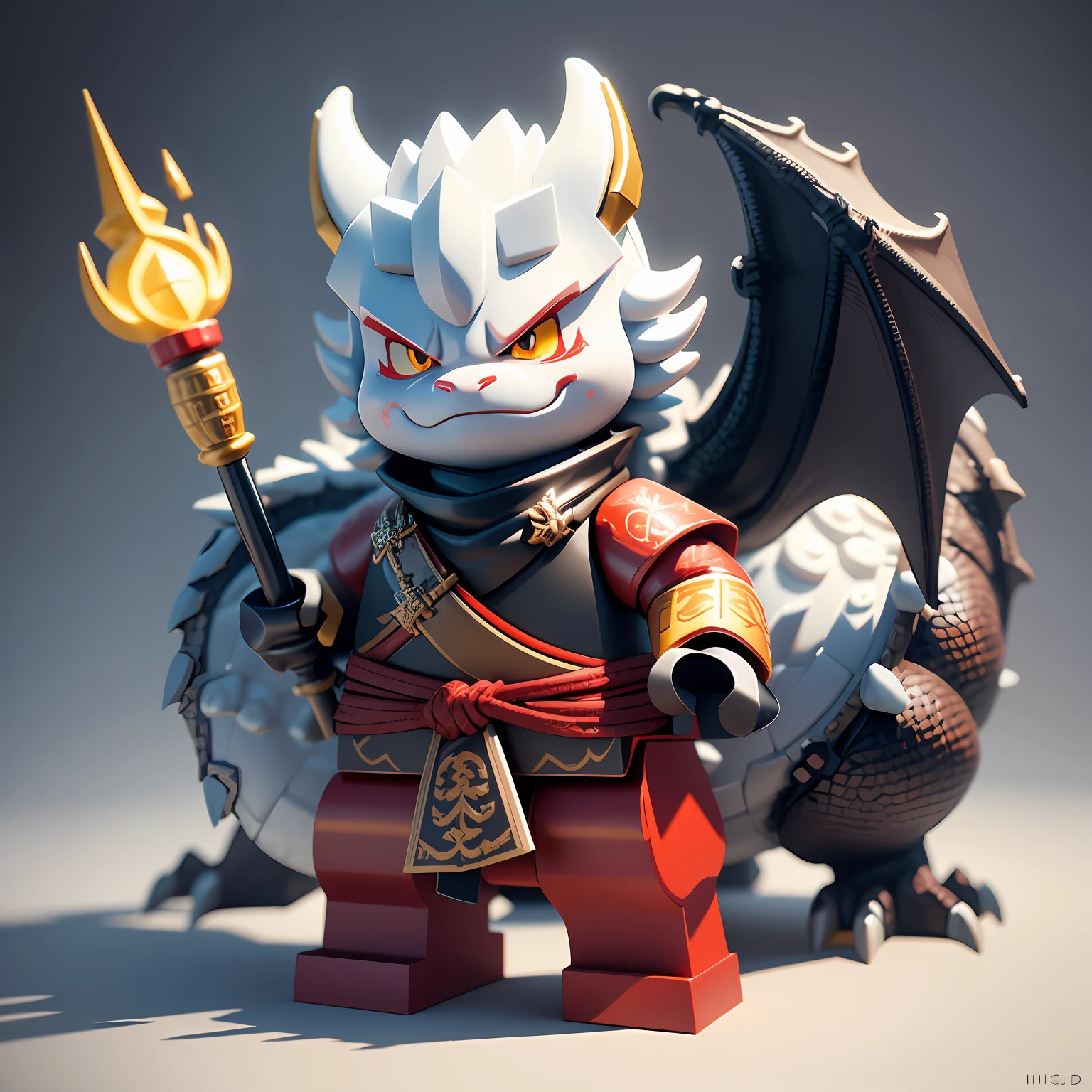 For Lego with white background, dragons, Dragon Dragon, Lego Characters, Rendering in Cinema 4 D, Render with Cinema4D, Styling with 3D rendering, Rendering with octane rendering, Octane rendering in 32K, Anthropomorphic samurai dragon, Cute dragon, cute 3d rendering, inspired by Zhu Da